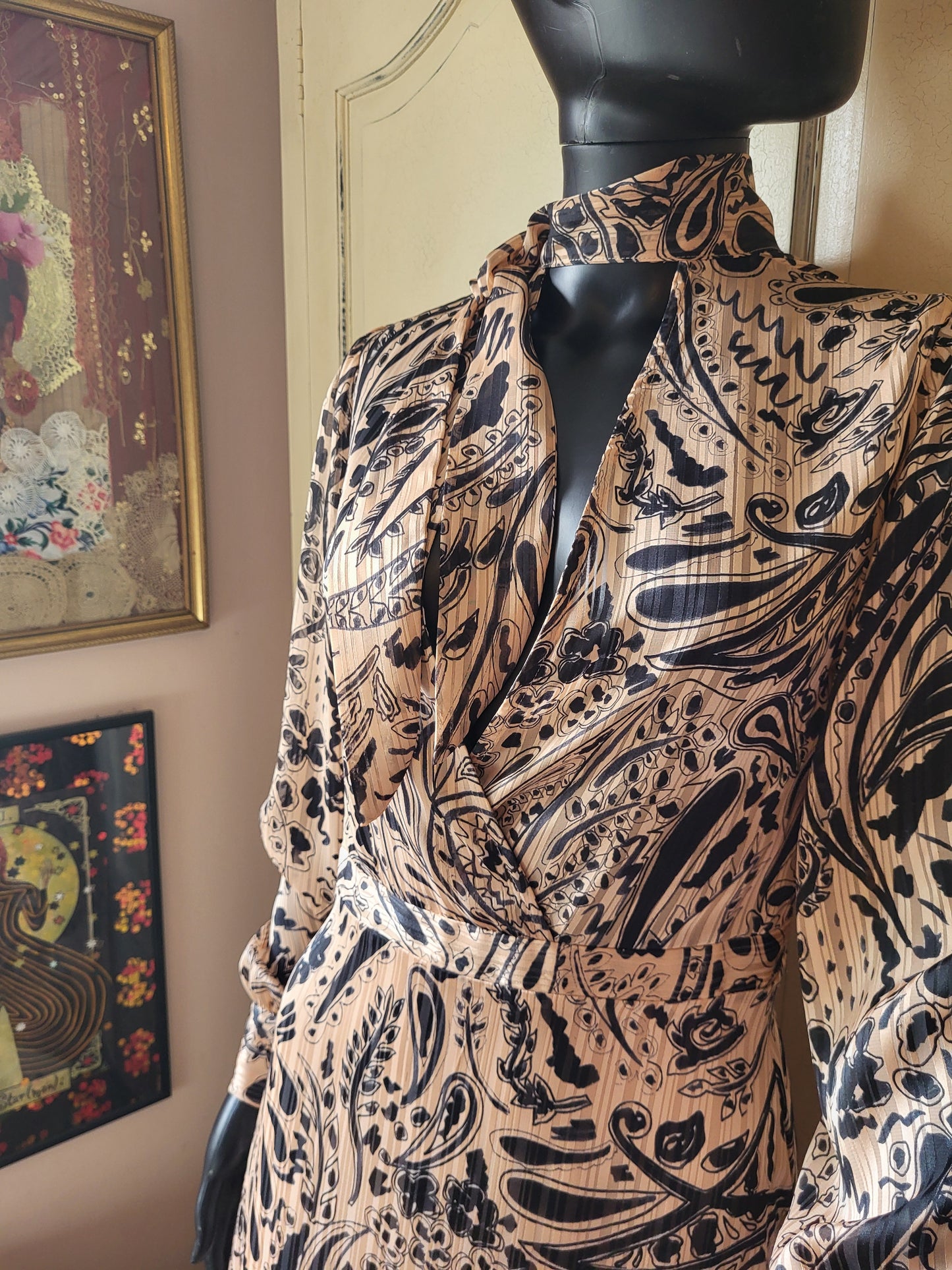 Vintage Topshop Paisley Print Tie-Neck Dress