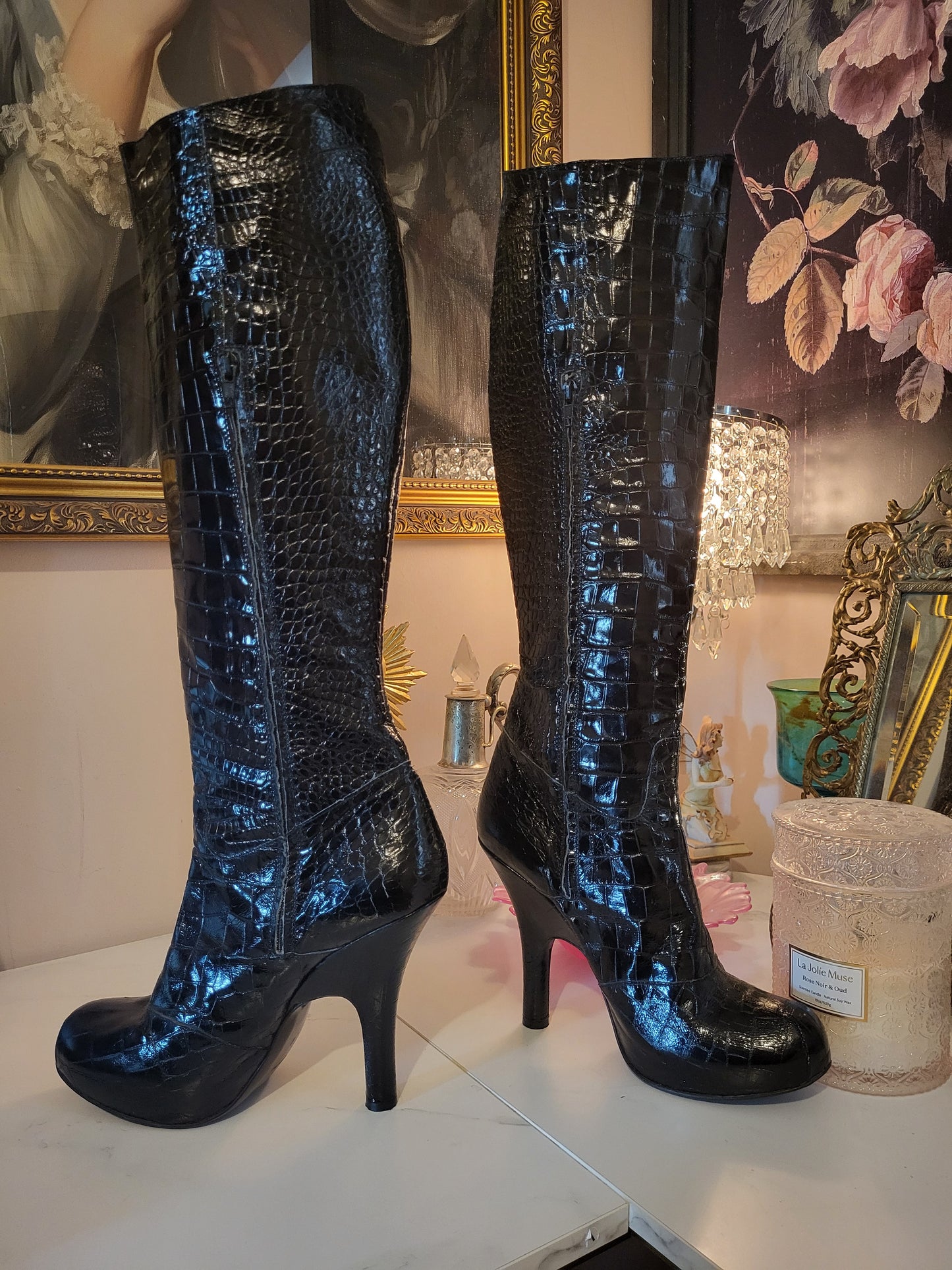 Vivienne Westwood Croc-Embossed Knee-High Boots