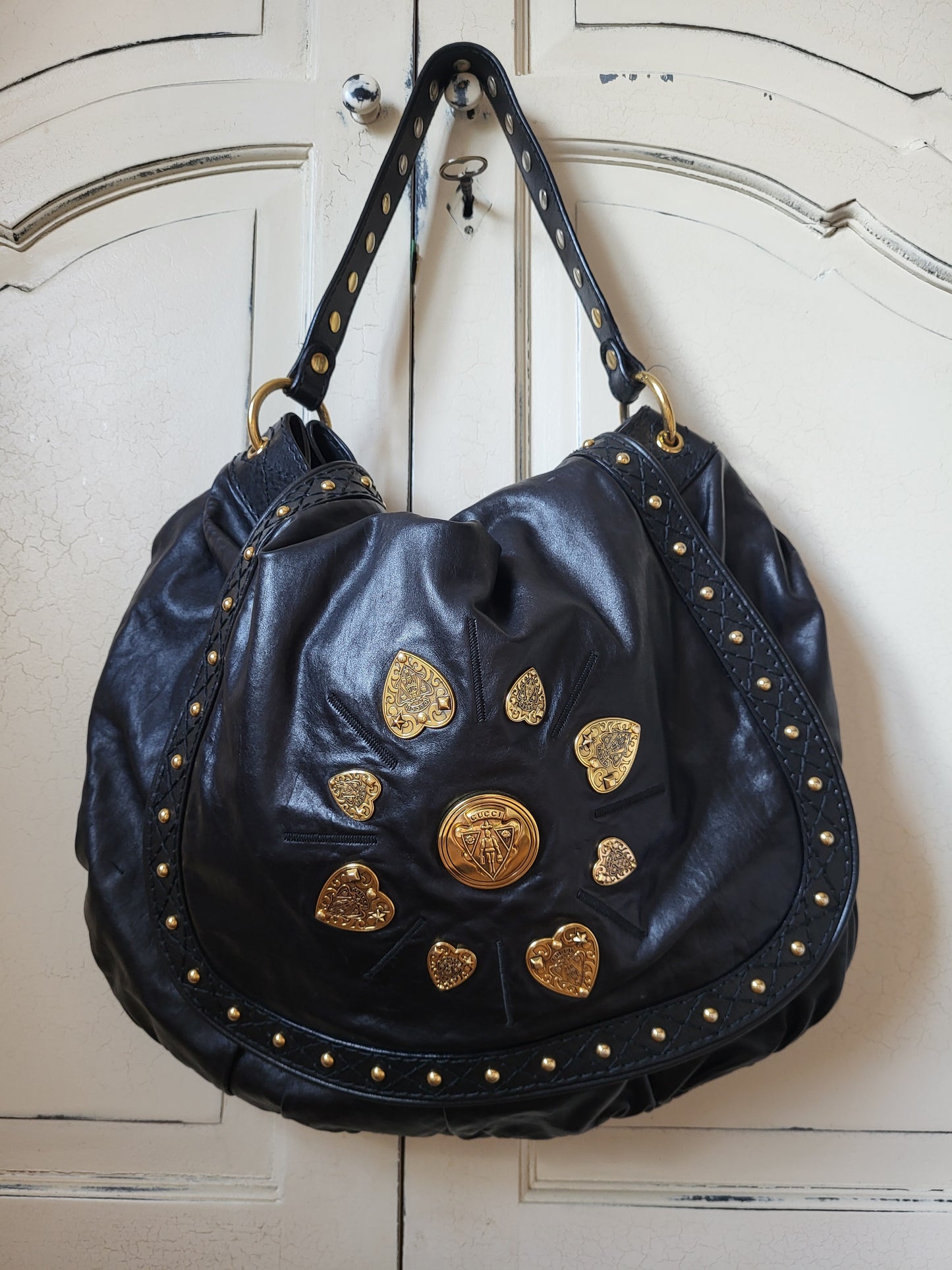 Vintage Gucci Calfskin Studded Large Irina Babouska Hobo Bag