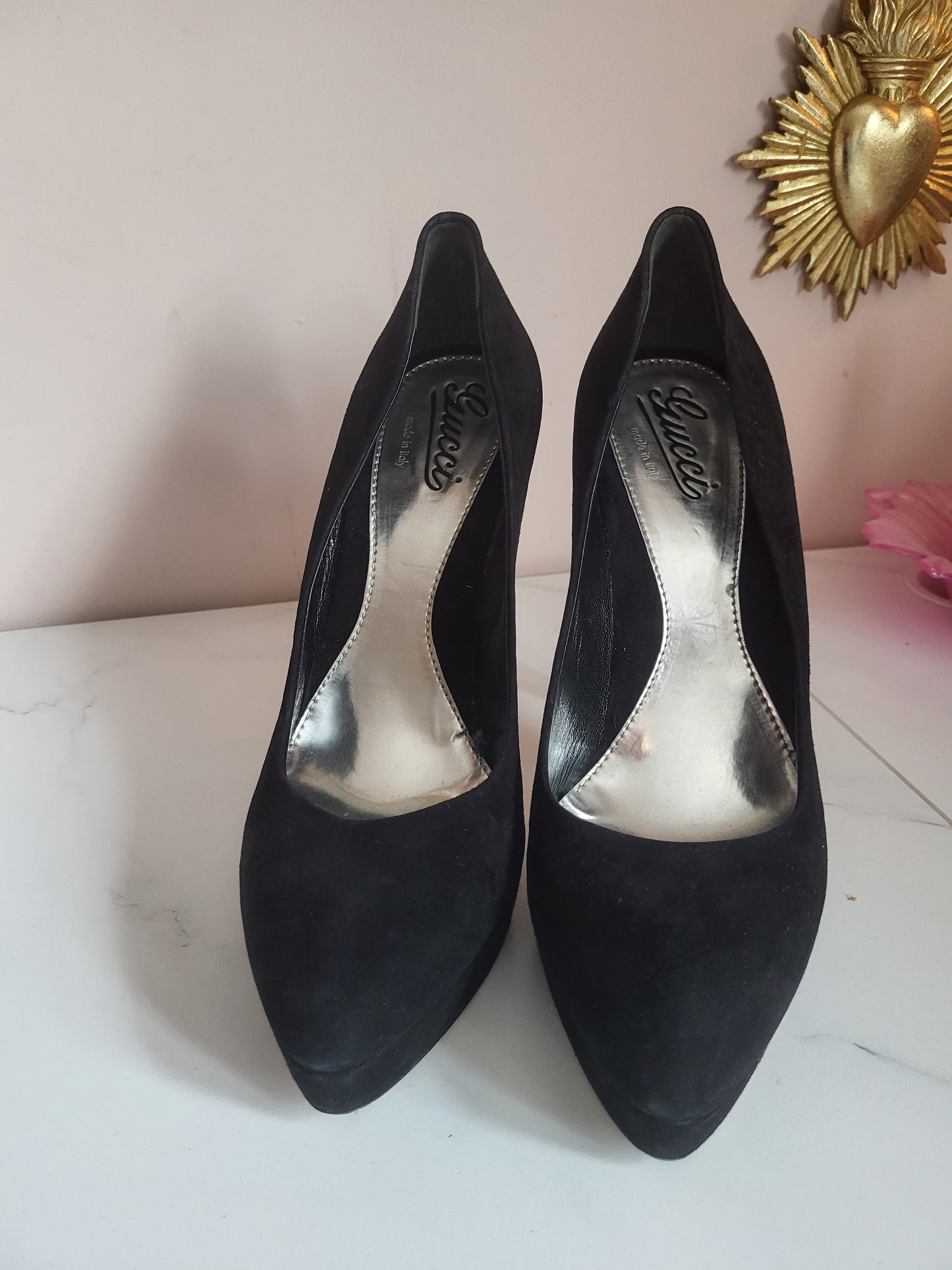 Gucci Black Suede Platform Heels
