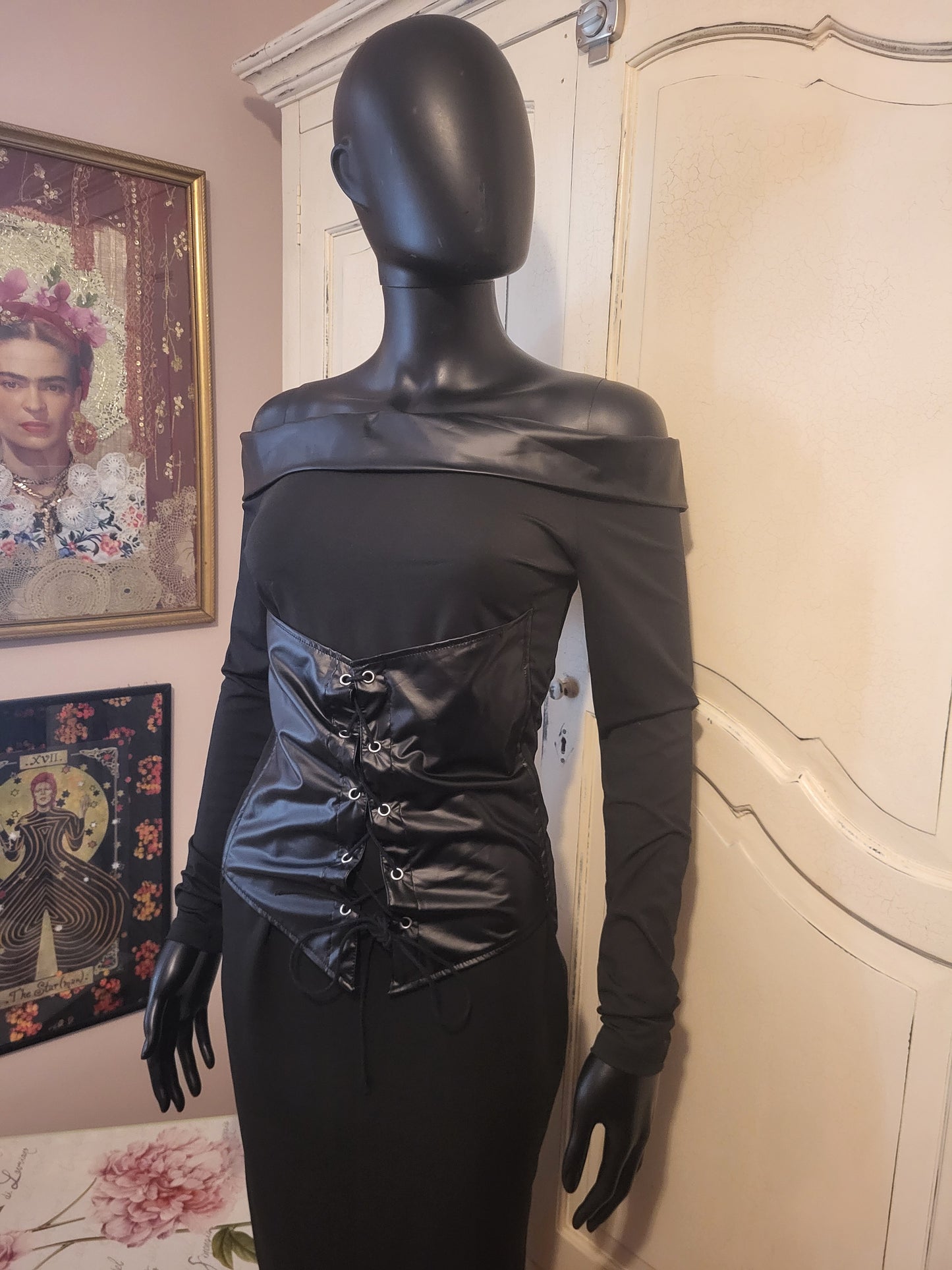 Gothic Off-Shoulder Corset Detail Midi Dress