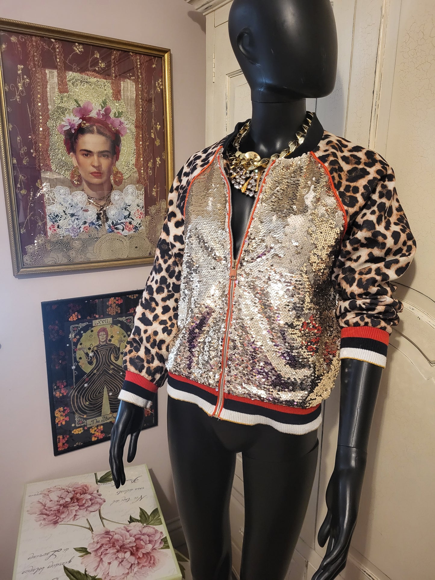 Drôle de Copine Sequin and Leopard Print Jacket