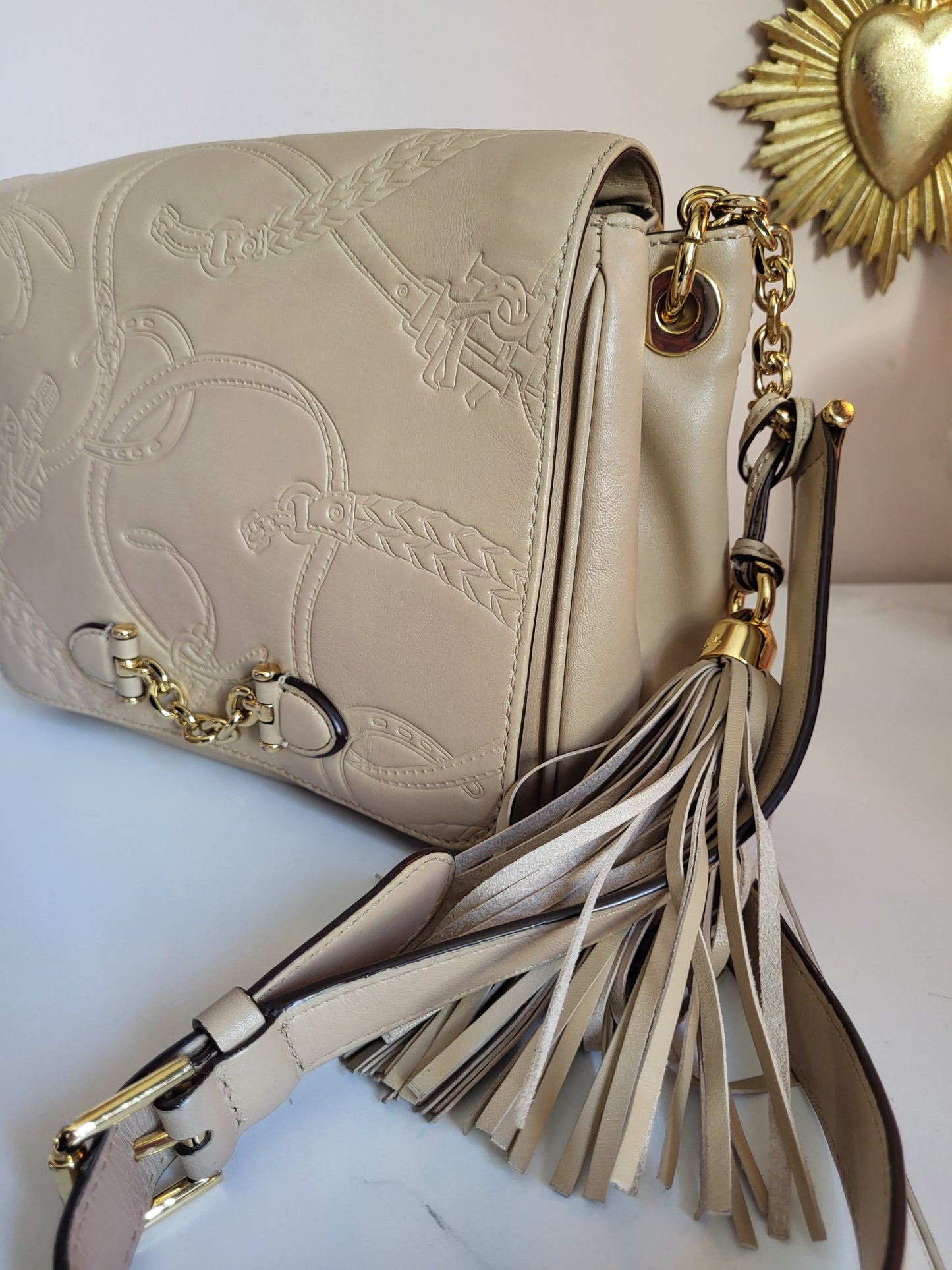 Ralph Lauren Equestrian Embossed Shoulder Bag