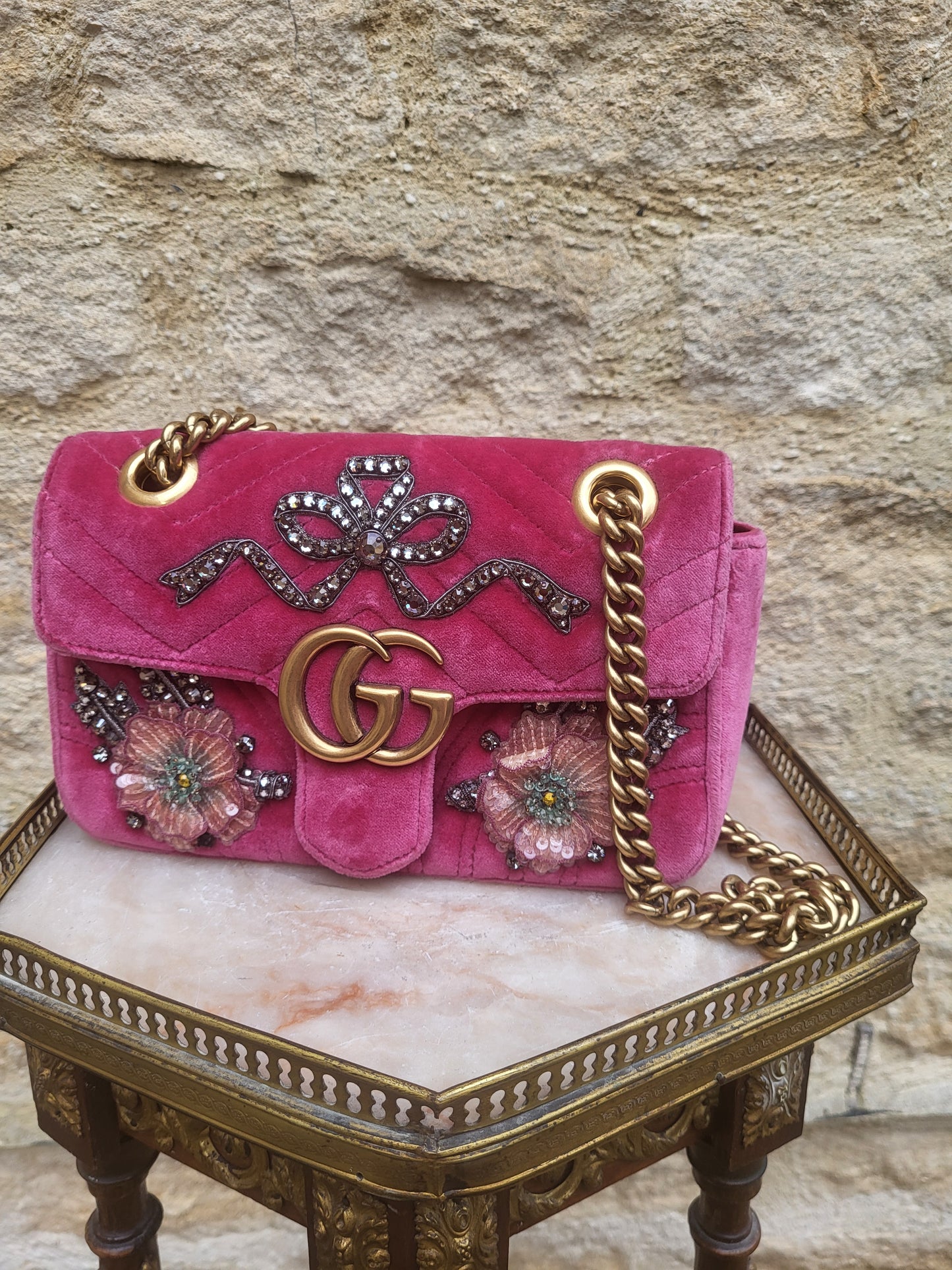 Gucci Crystal Embellished Velvet Marmont Bag