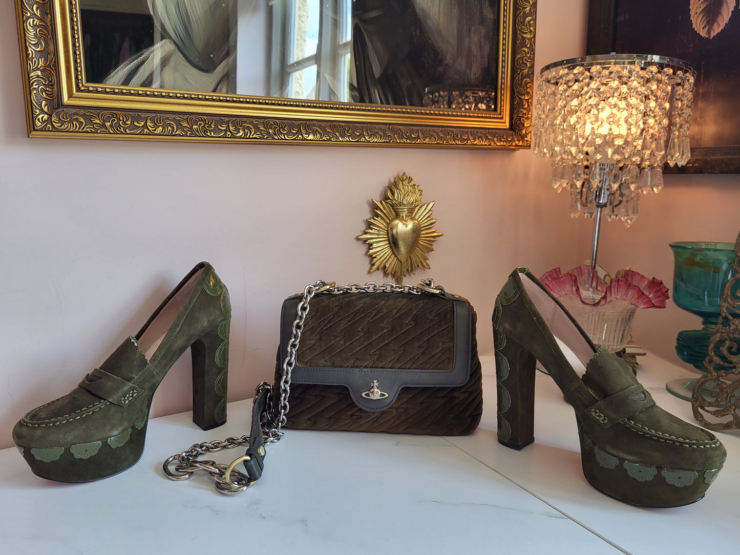Vintage Vivienne Westwood Olive Velvet Shoulder Bag