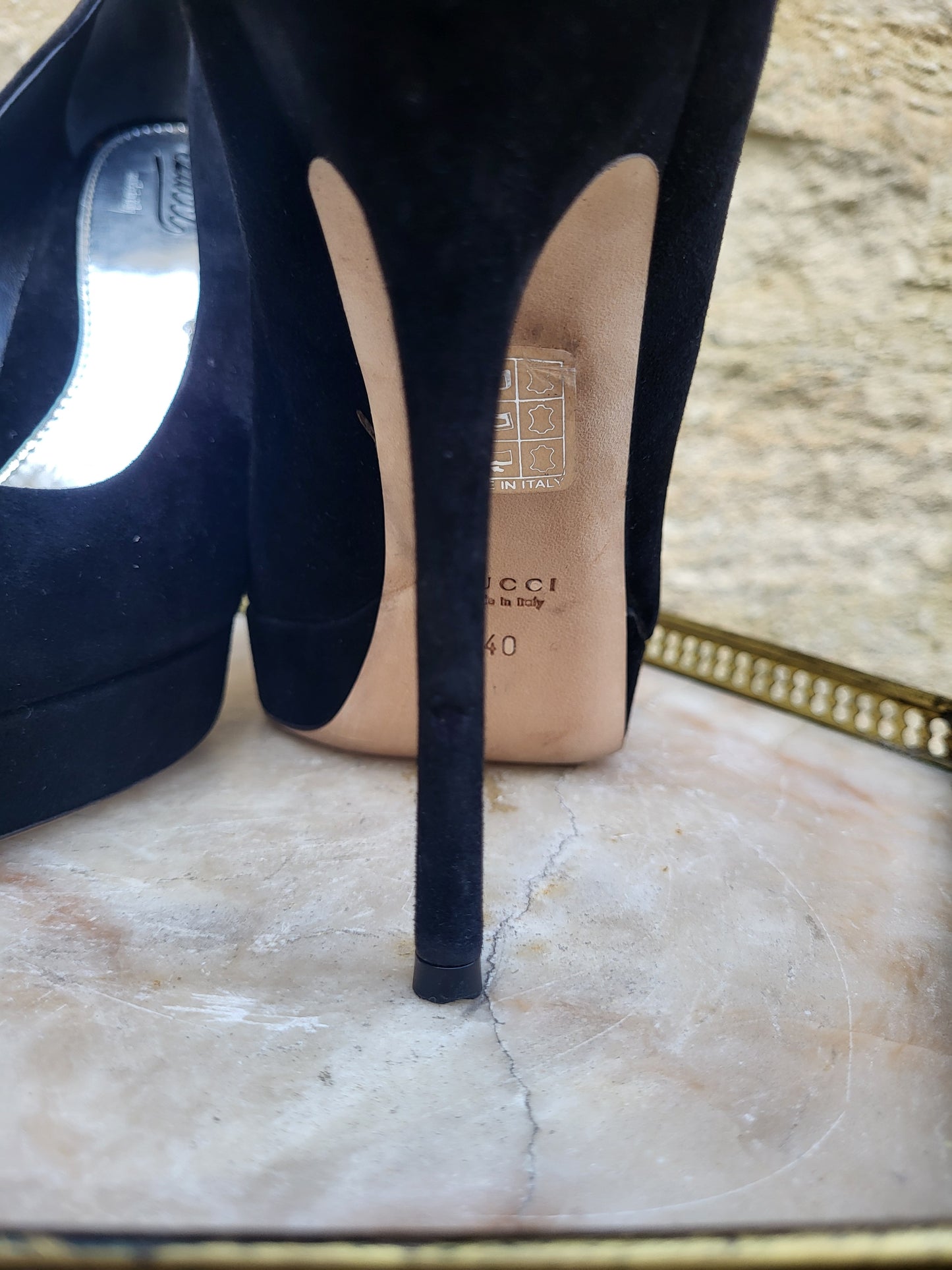Vintage Gucci Black Suede Platform Heels