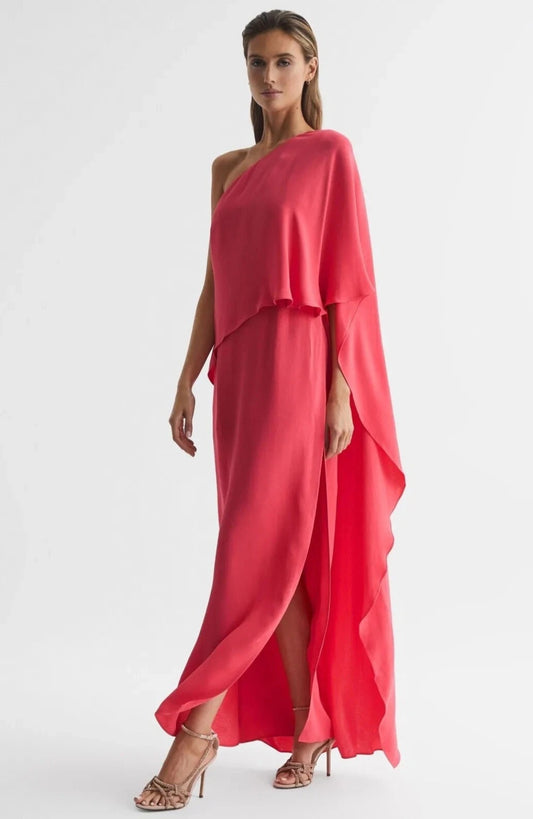 REISS Jordyn Coral Off the Shoulder Cape Maxi Dress