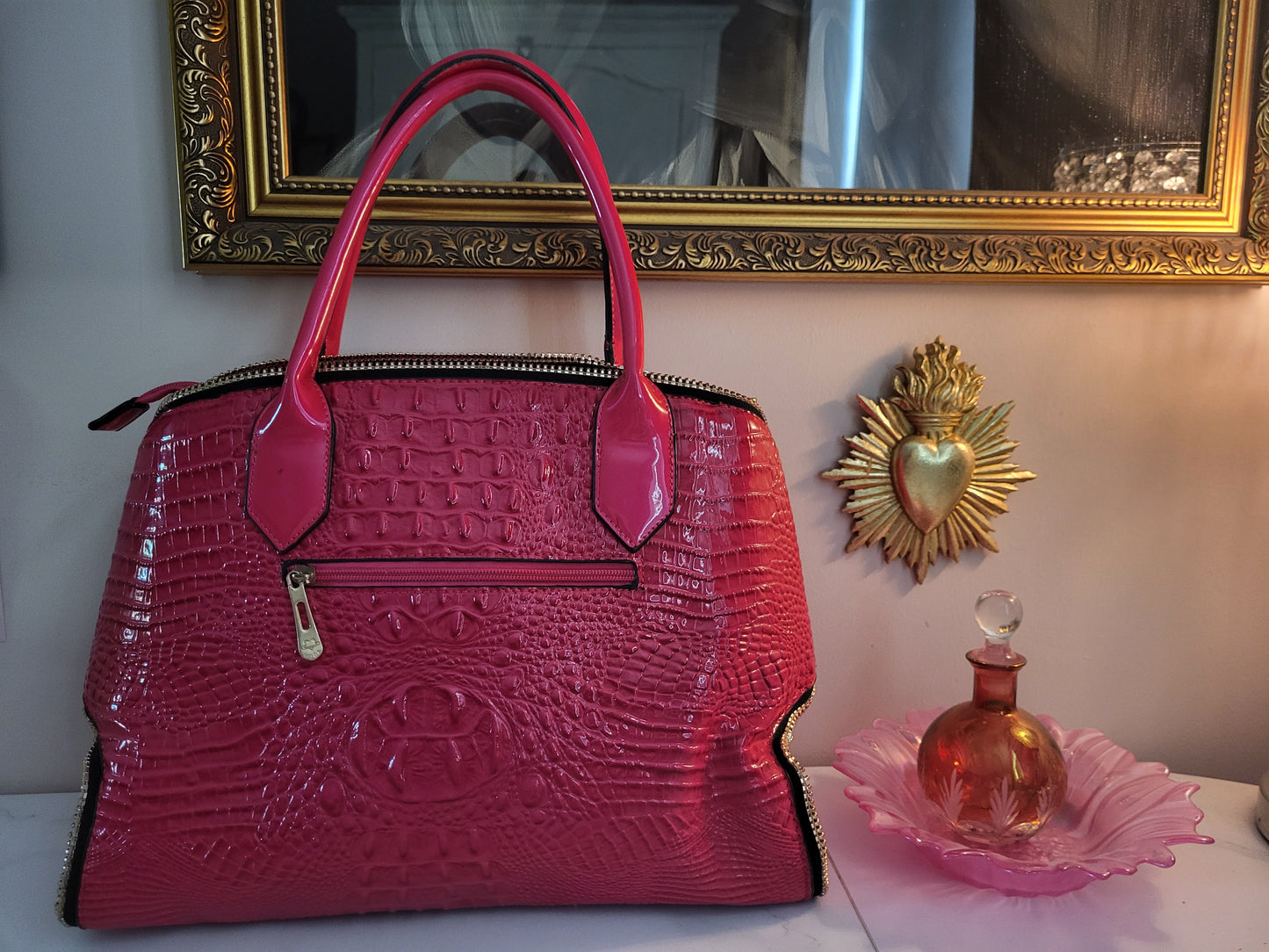Giant Patent Pink Fuchsia Bag with Sequins