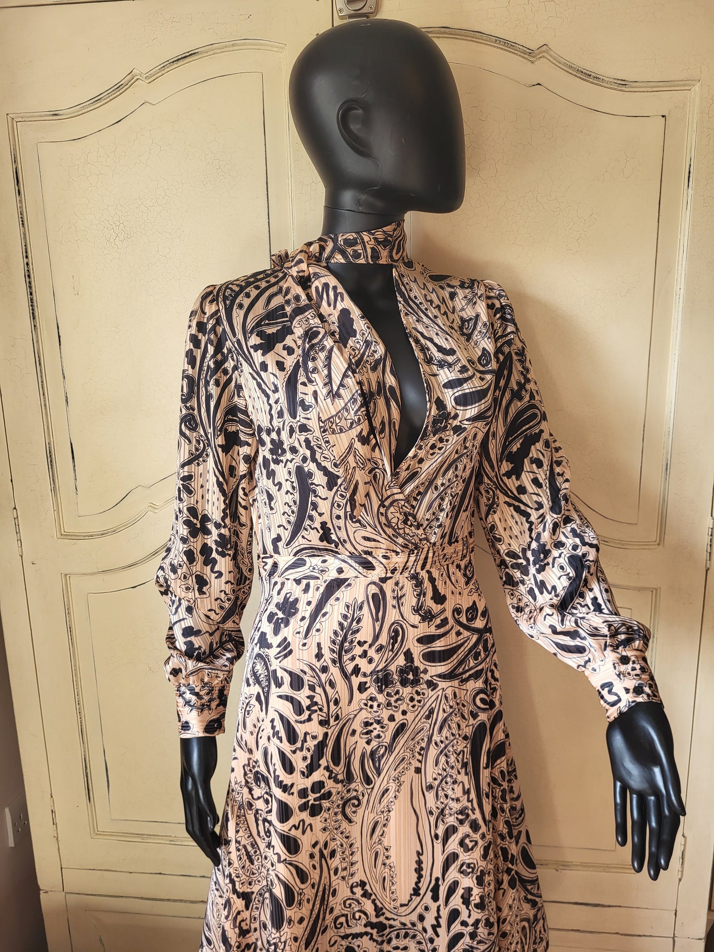 Vintage Topshop Paisley Print Tie-Neck Dress