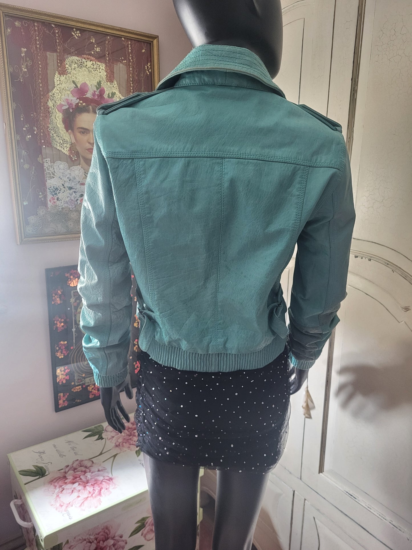 Vintage Superdry Aquamarine Leather Jacket