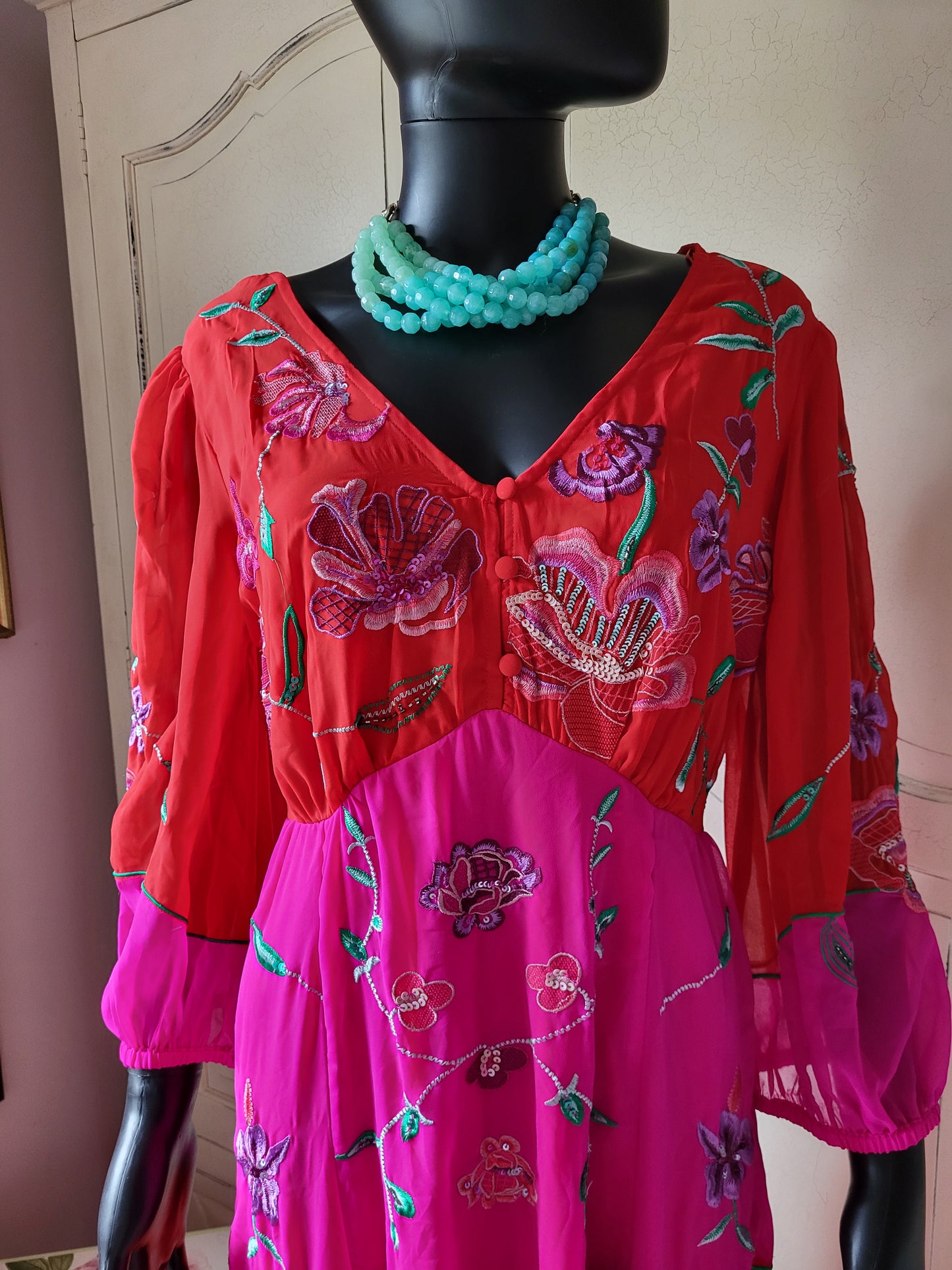 Fuchsia Embroidered Maxi Dress