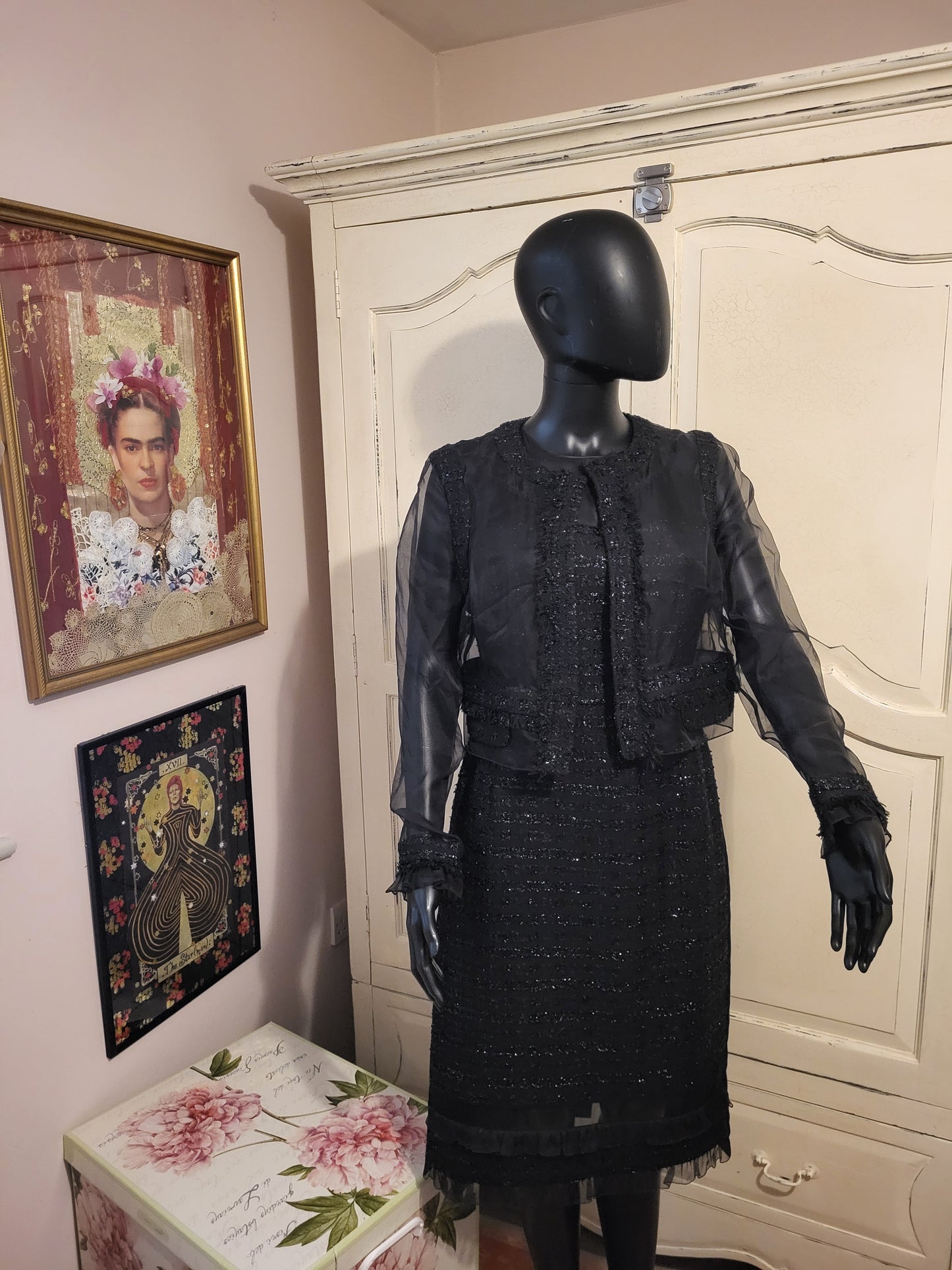 Erdem Tweed Shift Dress and Sheer Evening Jacket