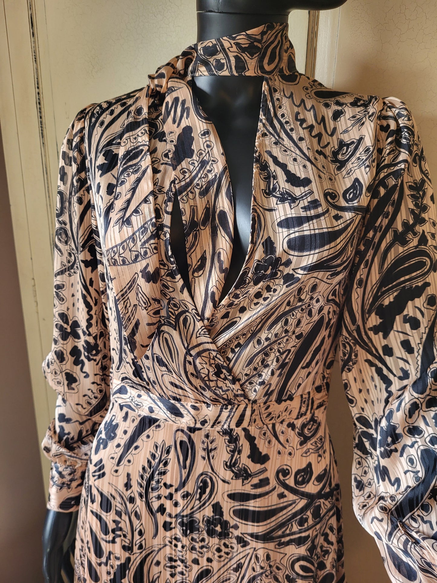 Vintage Topshop Paisley Print Tie-Neck Dress