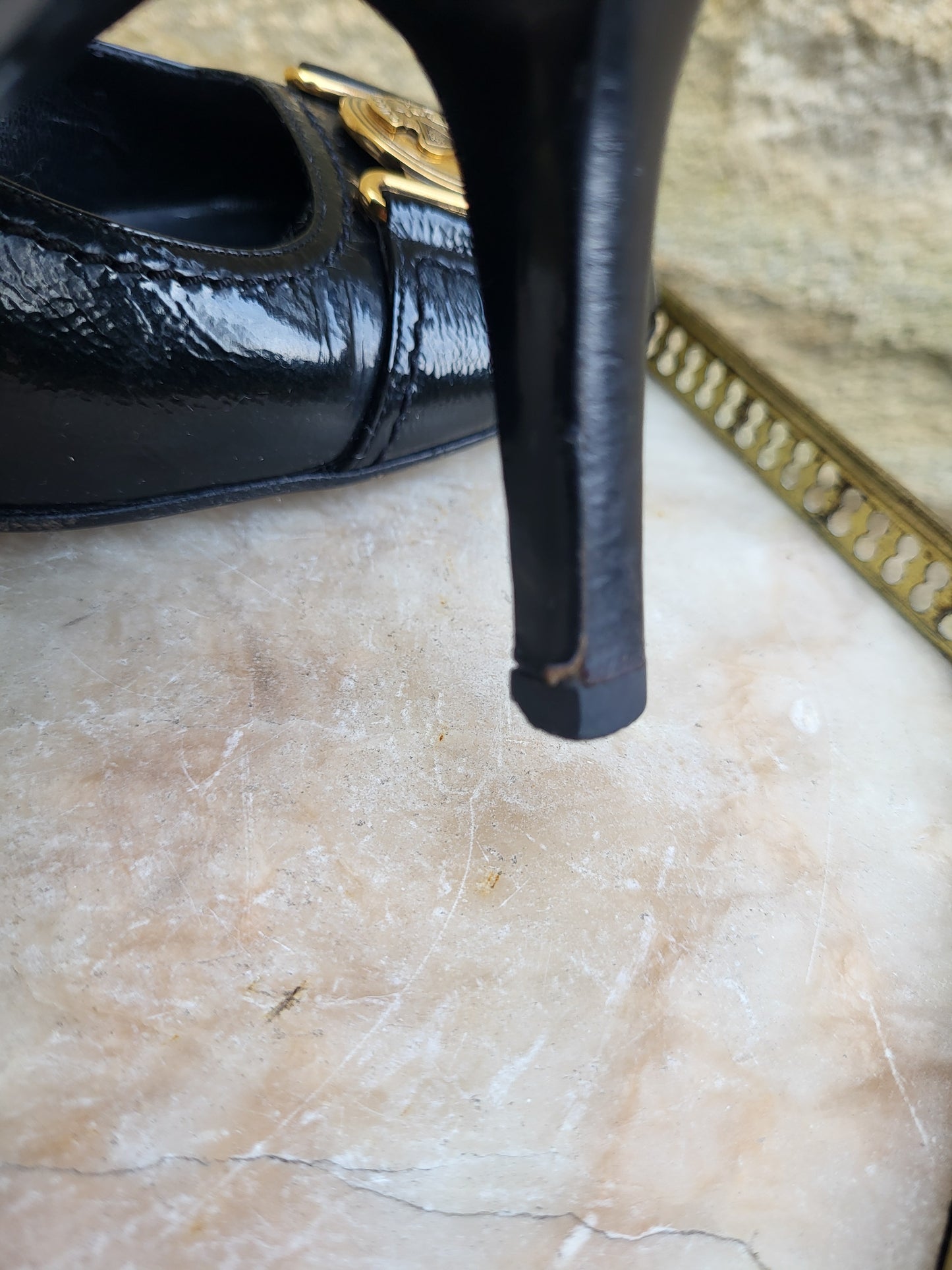 Vintage Gucci Black Patent Leather Emblem Heels