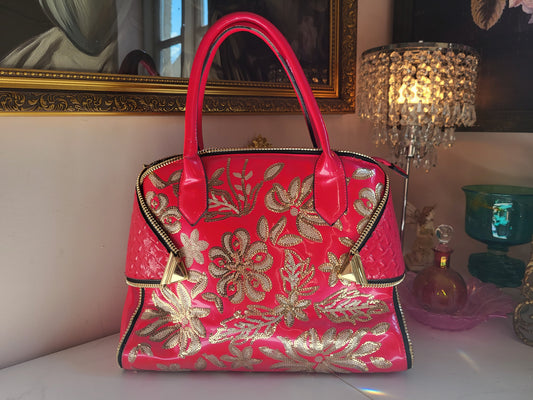Giant Patent Pink Fuchsia Bag with Sequins
