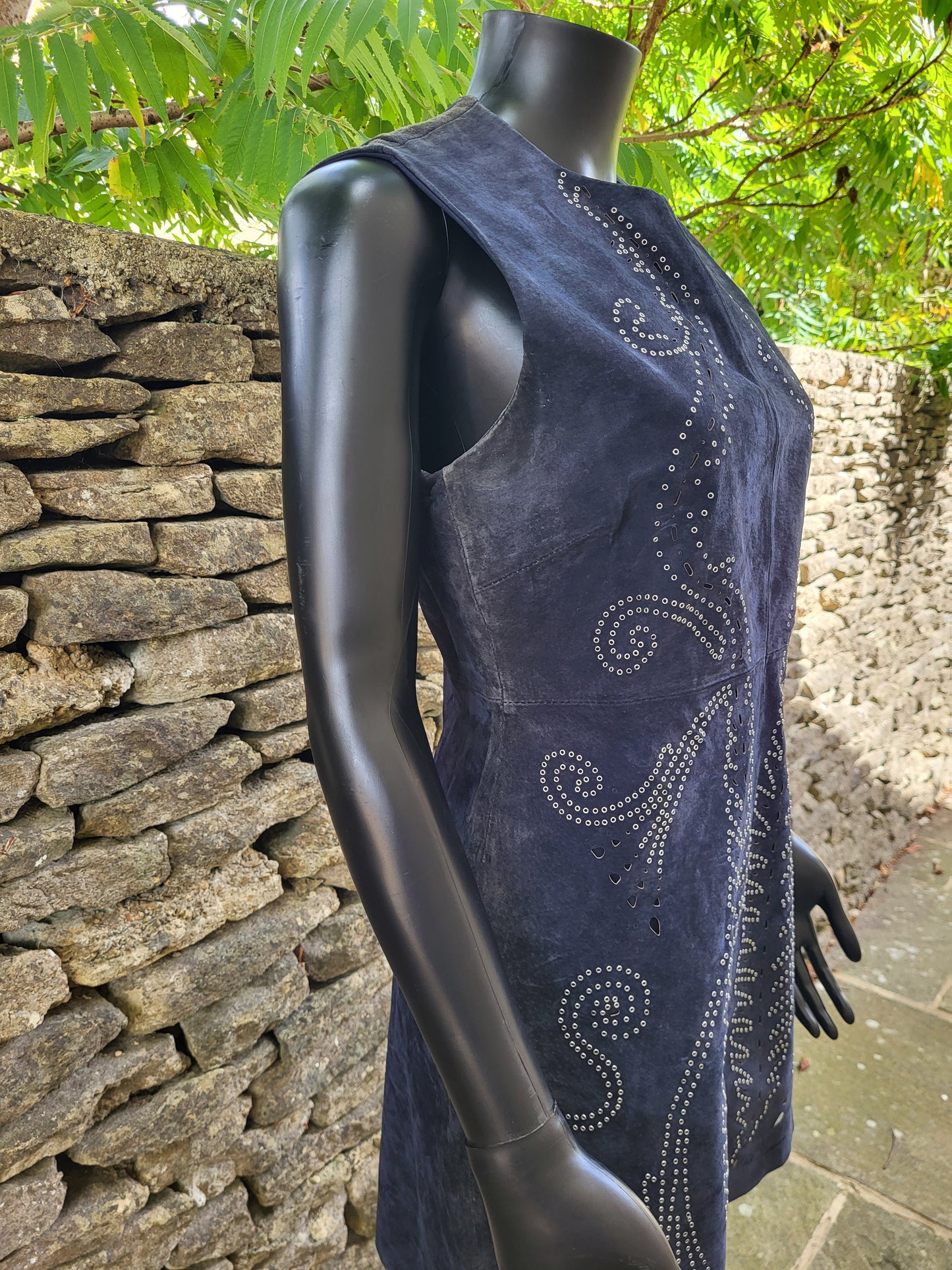 Vintage Midnight Blue Suede Studded Shift Dress