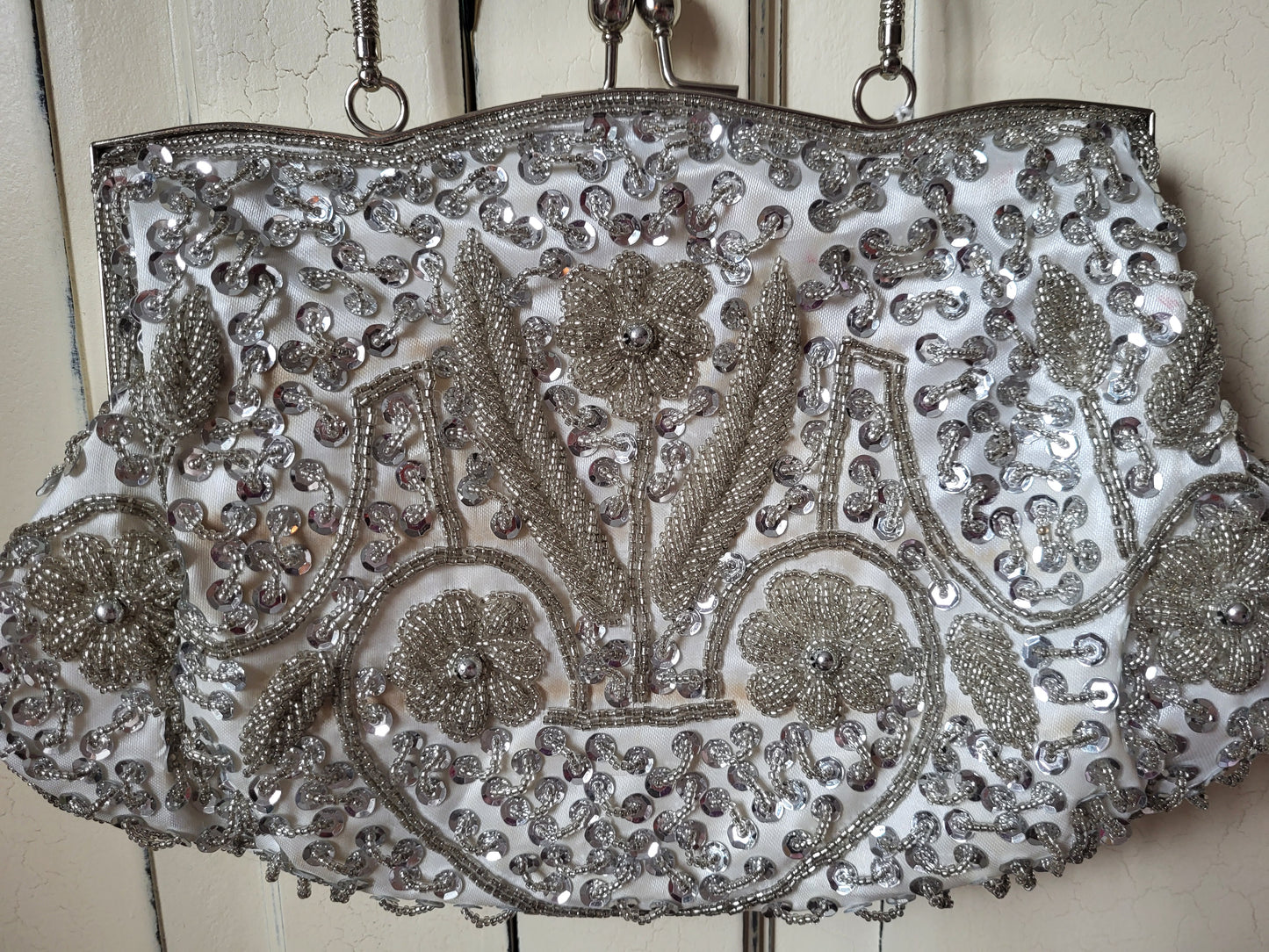 Vintage Hand Beaded Silver Evening Bag