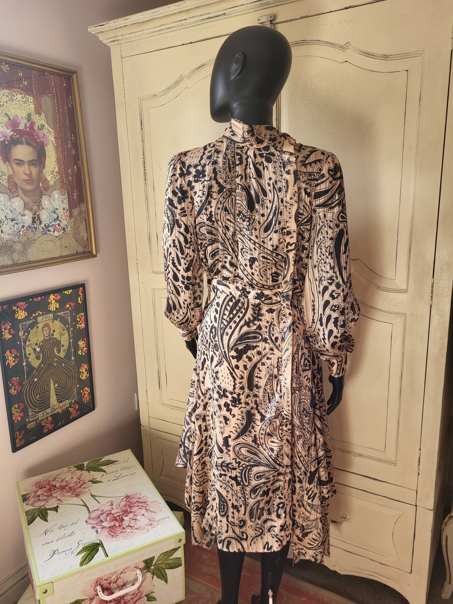 Vintage Topshop Paisley Print Tie-Neck Dress