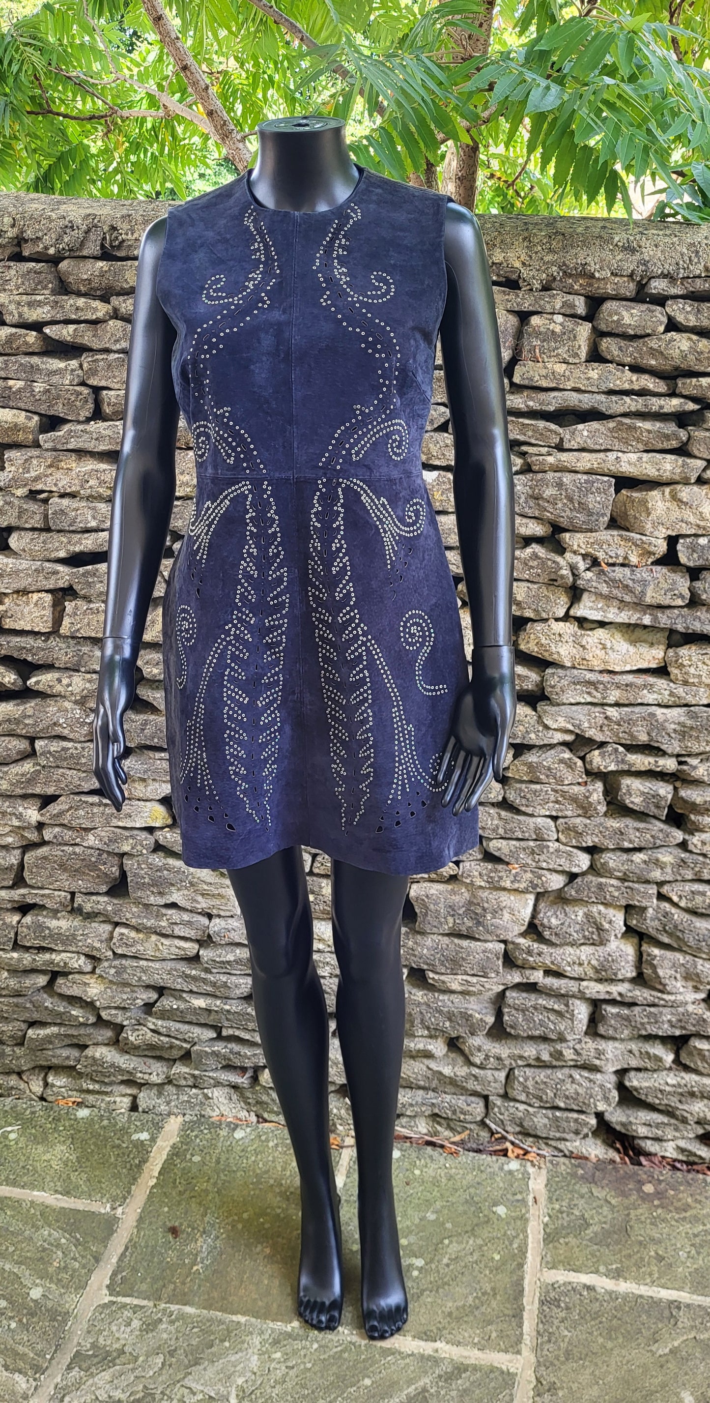 Vintage Midnight Blue Suede Studded Shift Dress