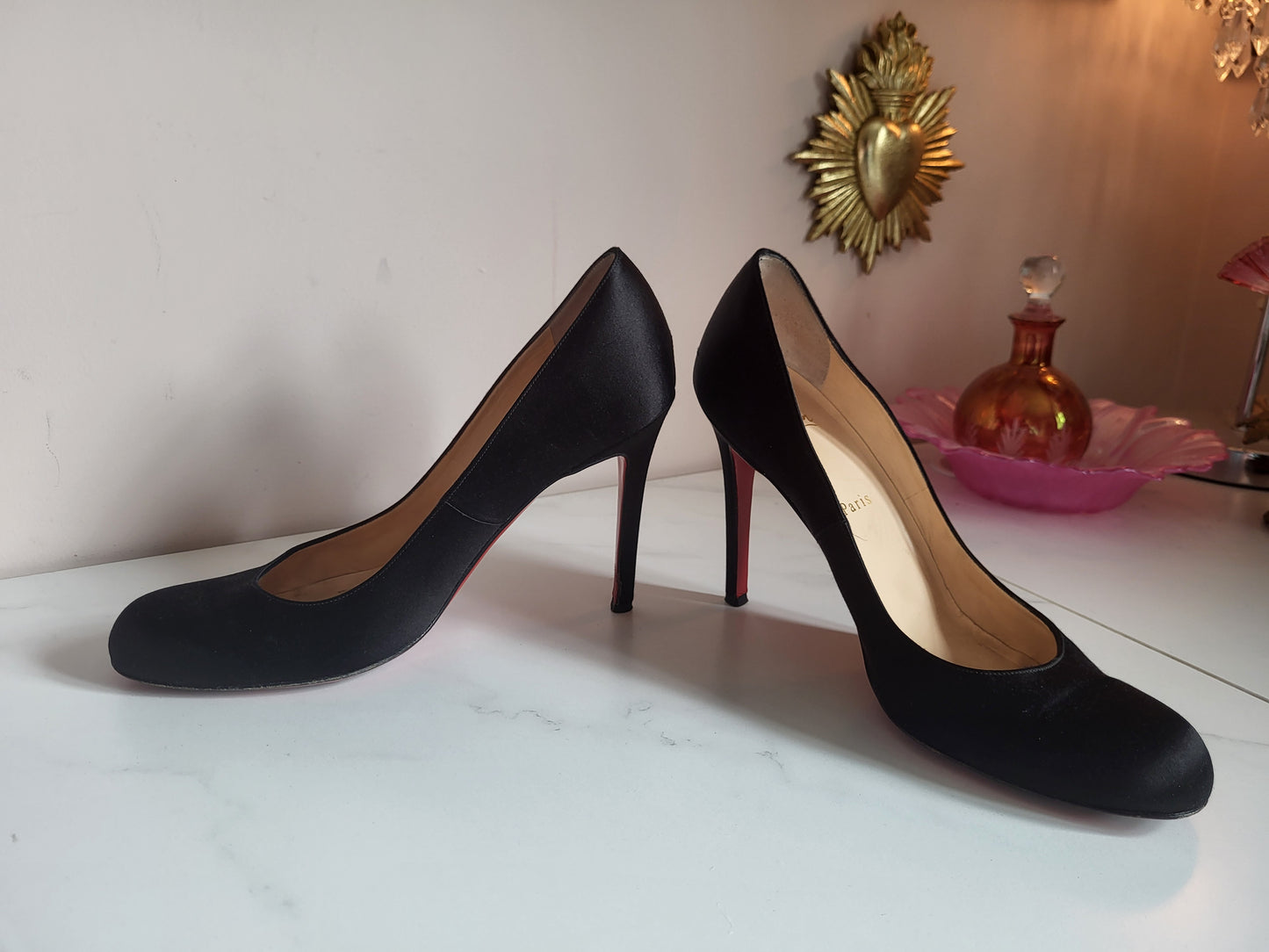 Christian Louboutin Black Satin Court Heels