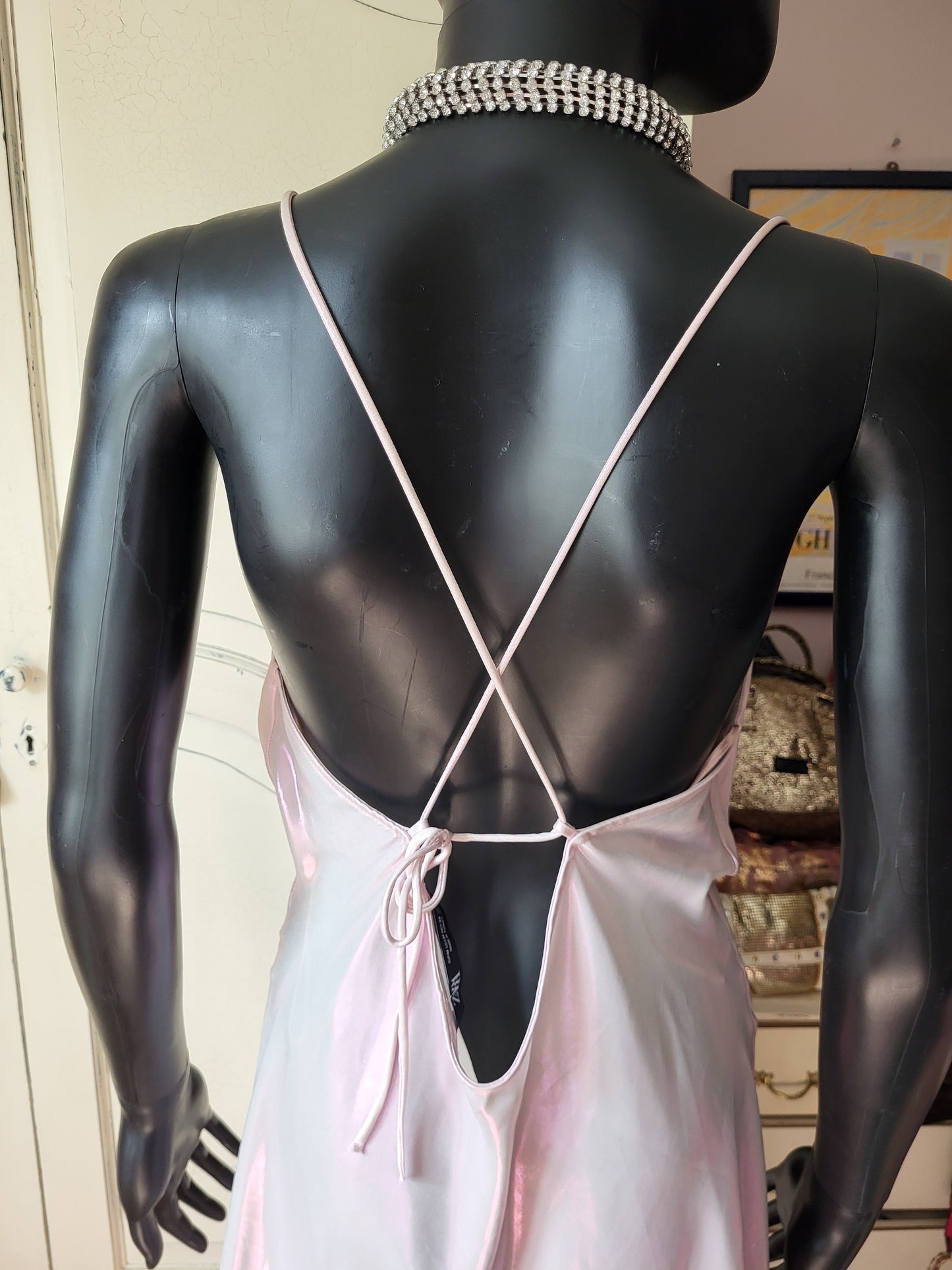 Zara Slinky Cowl Neck Irrediscent Pink Mini Dress