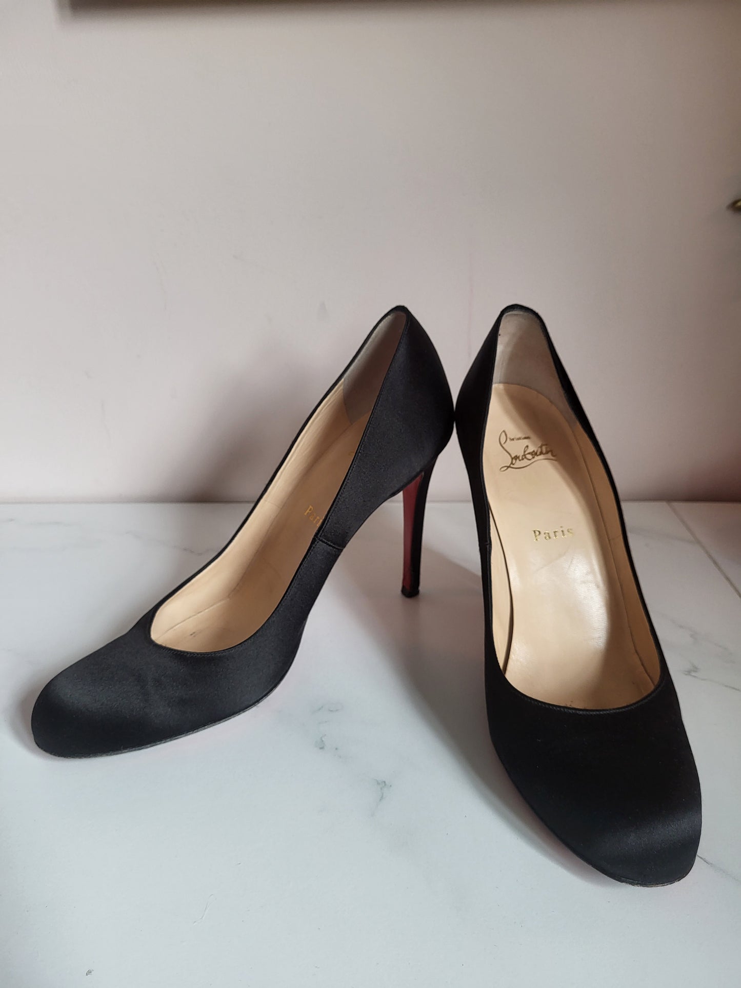 Christian Louboutin Black Satin Court Heels