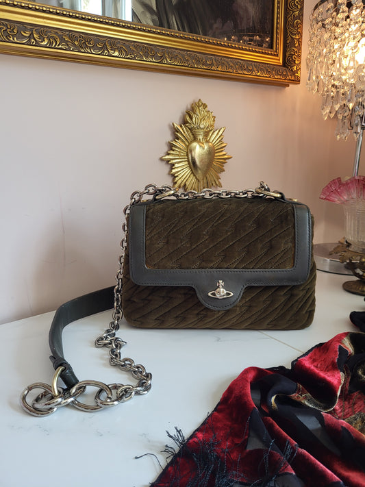 Vintage Vivienne Westwood Olive Velvet Shoulder Bag