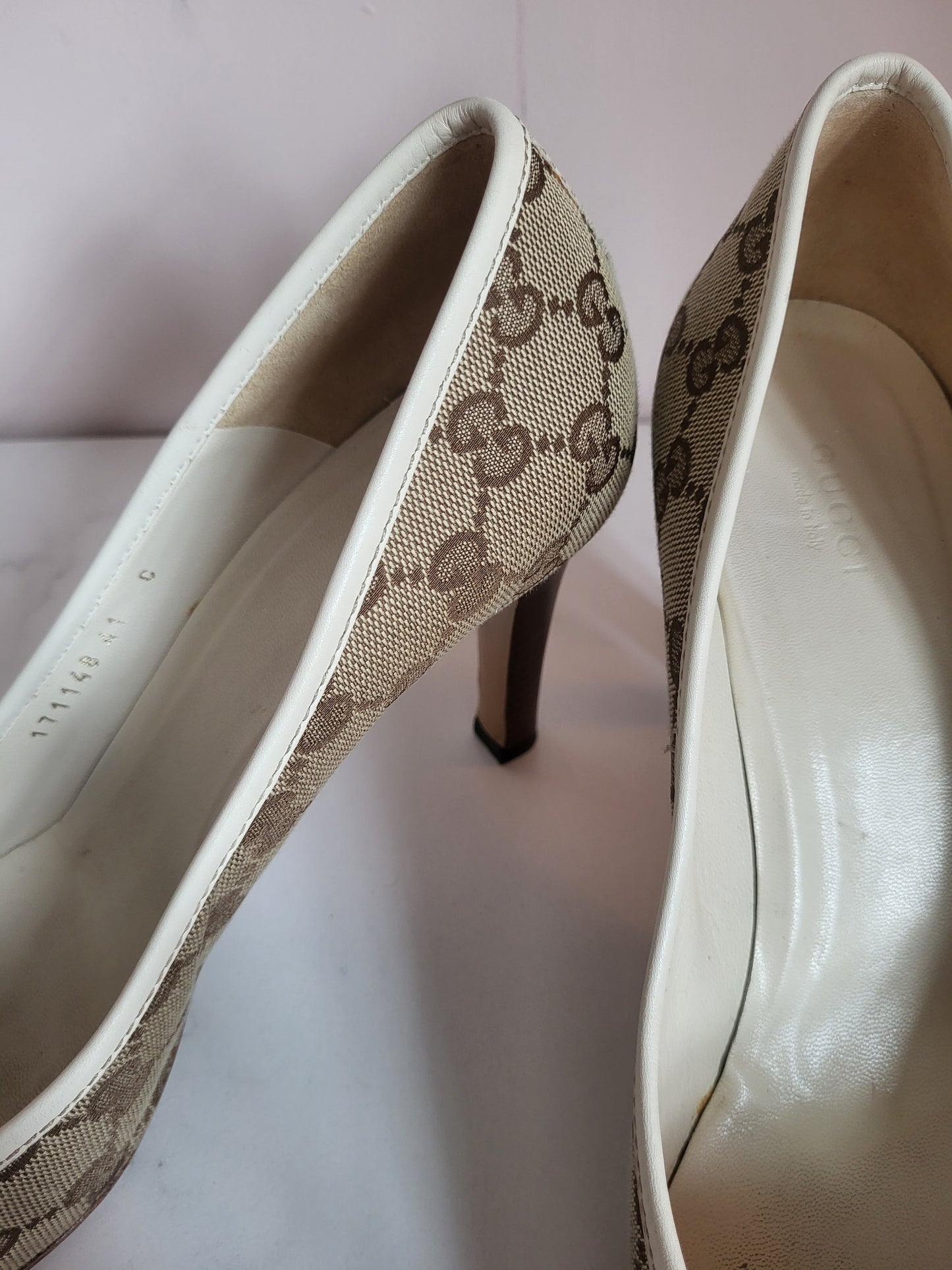 Gucci Classic Print Court Heels with Brass Emblems