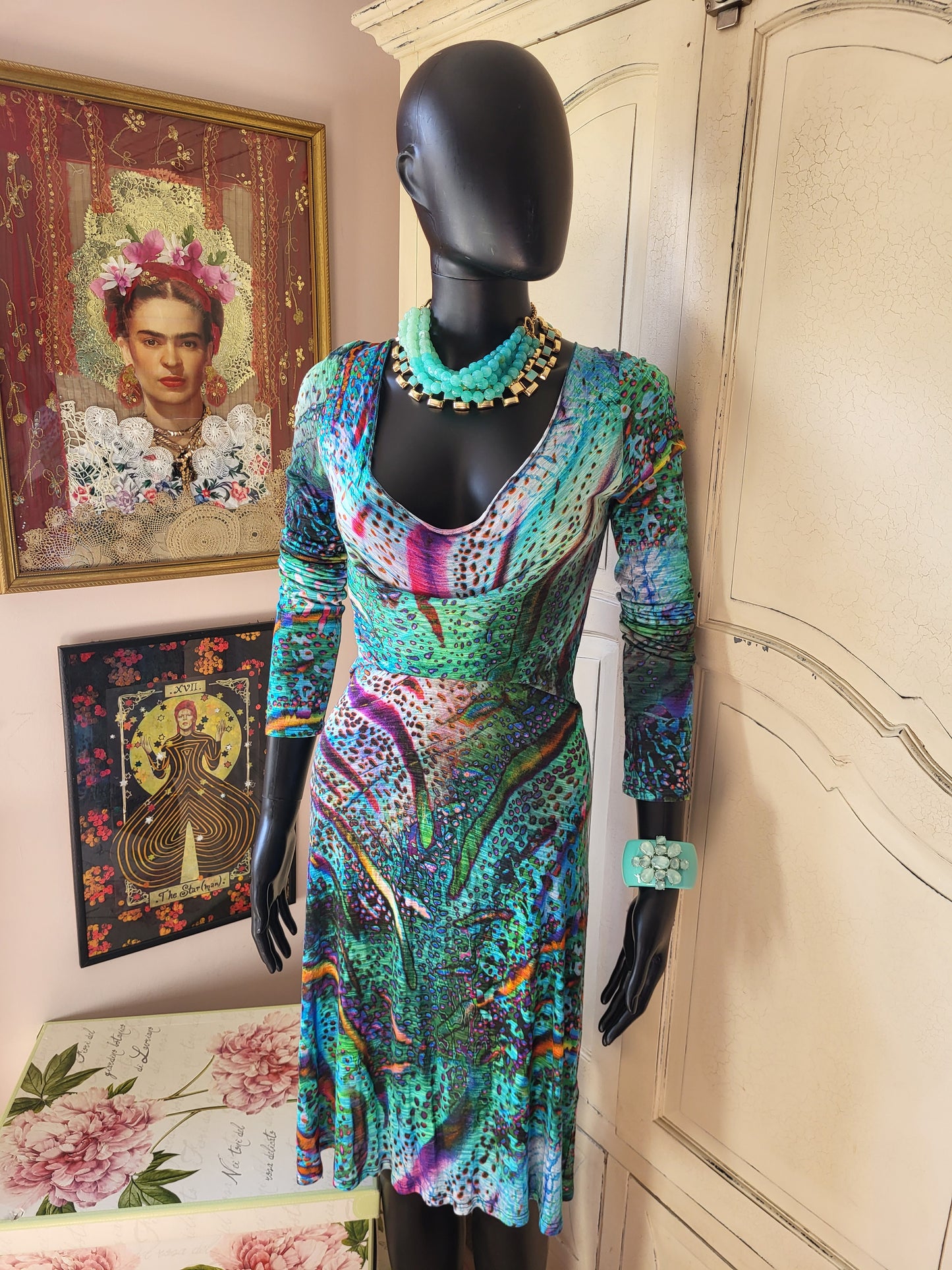 Multicolour Print Midi Dress