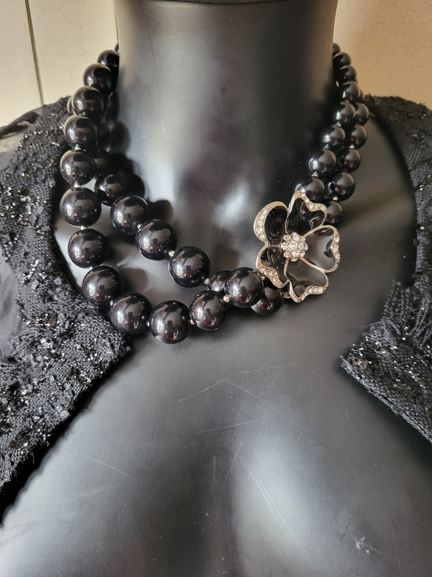 Statement Flower Beaded Necklace with Faux Diamante