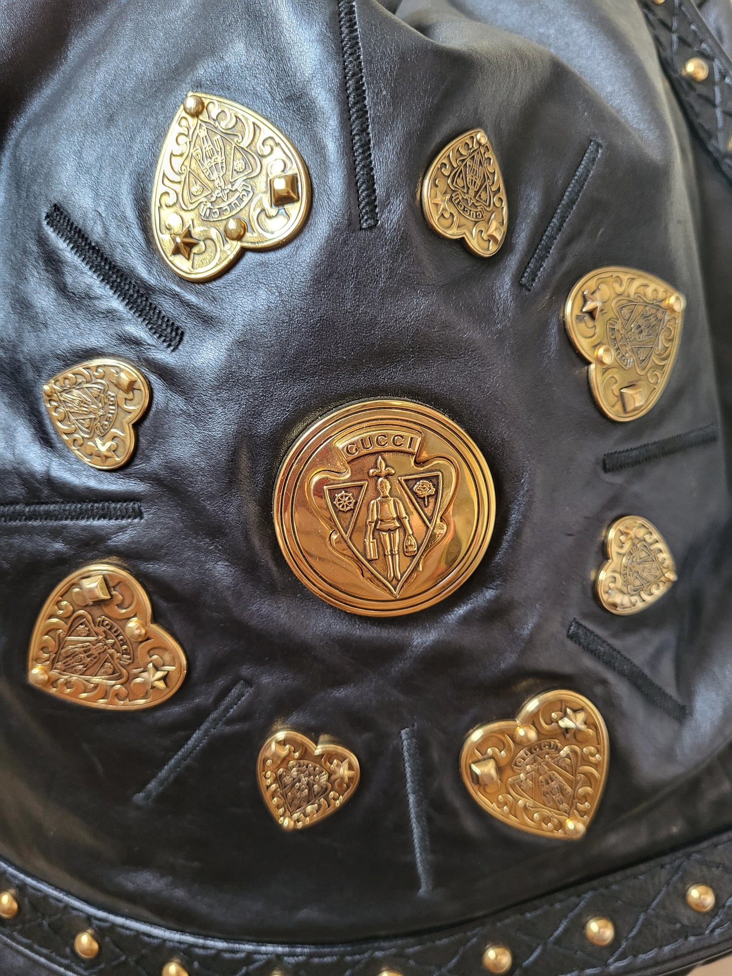 Vintage Gucci Calfskin Studded Large Irina Babouska Hobo Bag