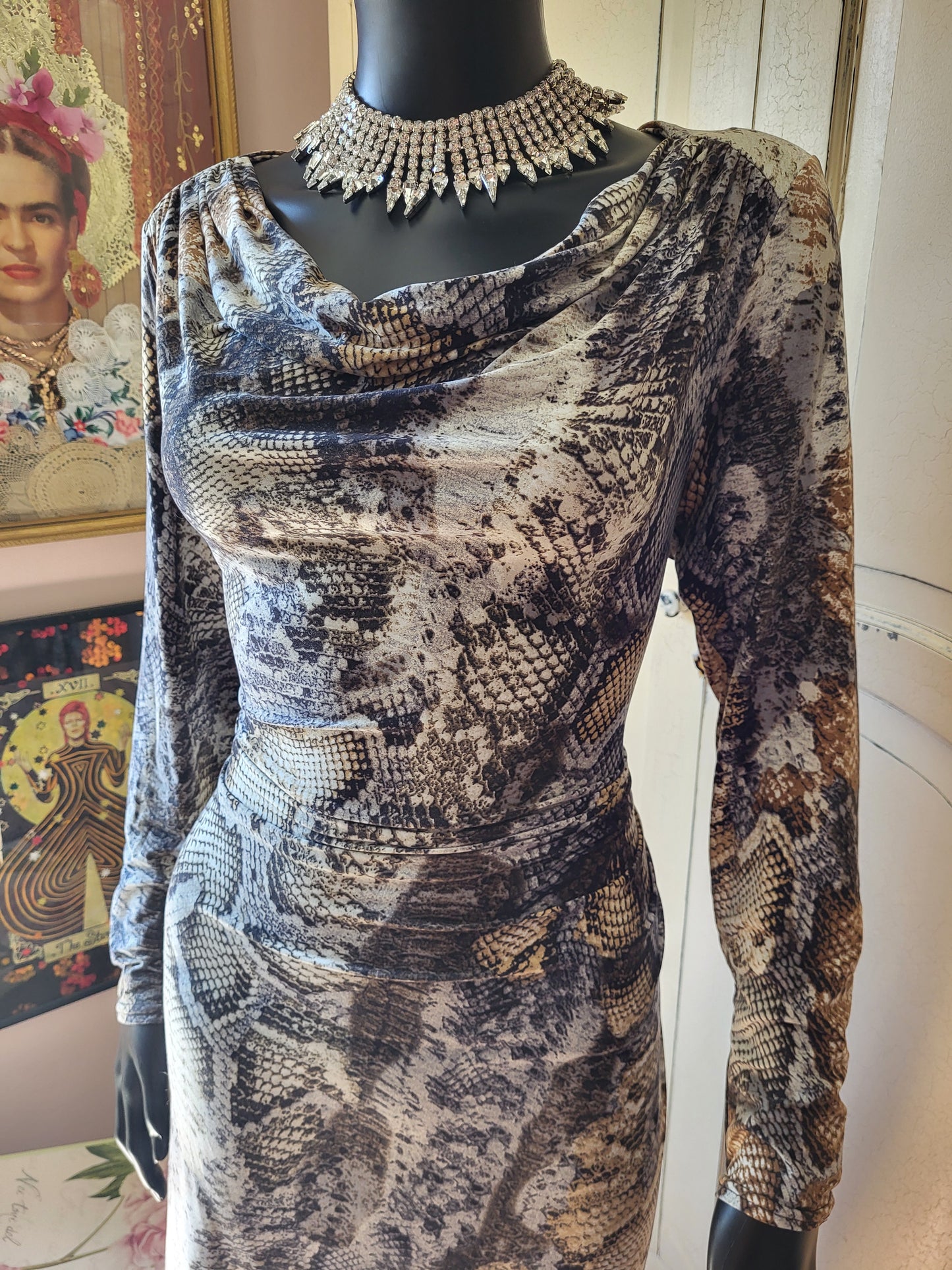 Ingenue London Snakeskin Stretchy Midi Dress