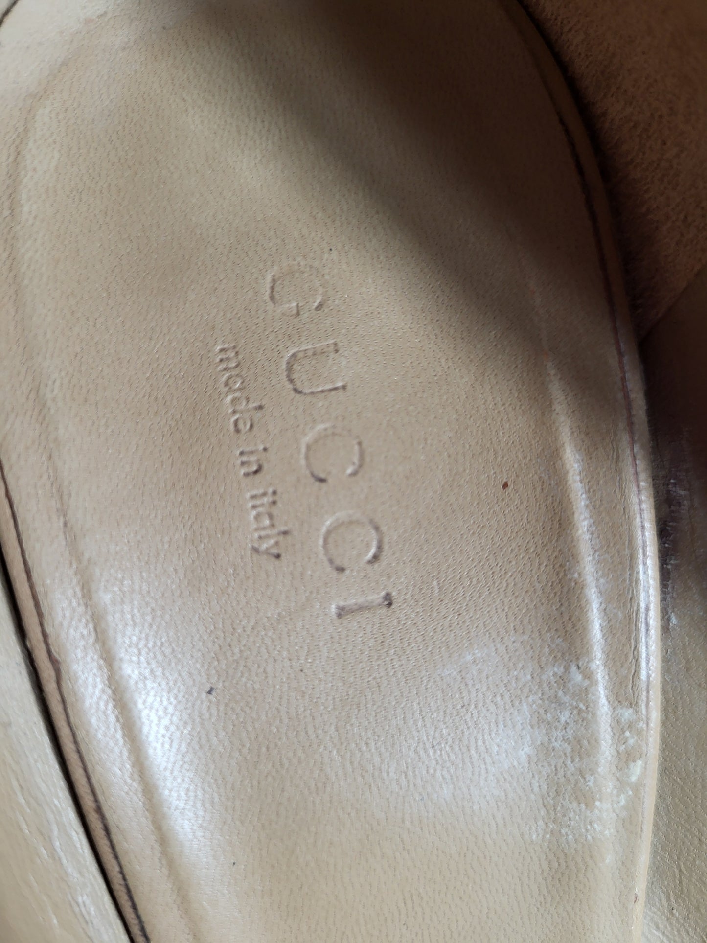 Gucci Tan Peep Toe Platform Heels