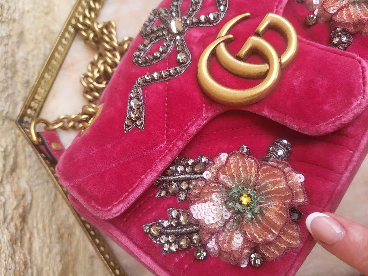 Gucci Crystal Embellished Velvet Marmont Bag