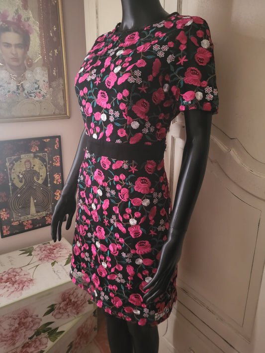 Girls on Film Fuchsia Floral Embroidered Dress
