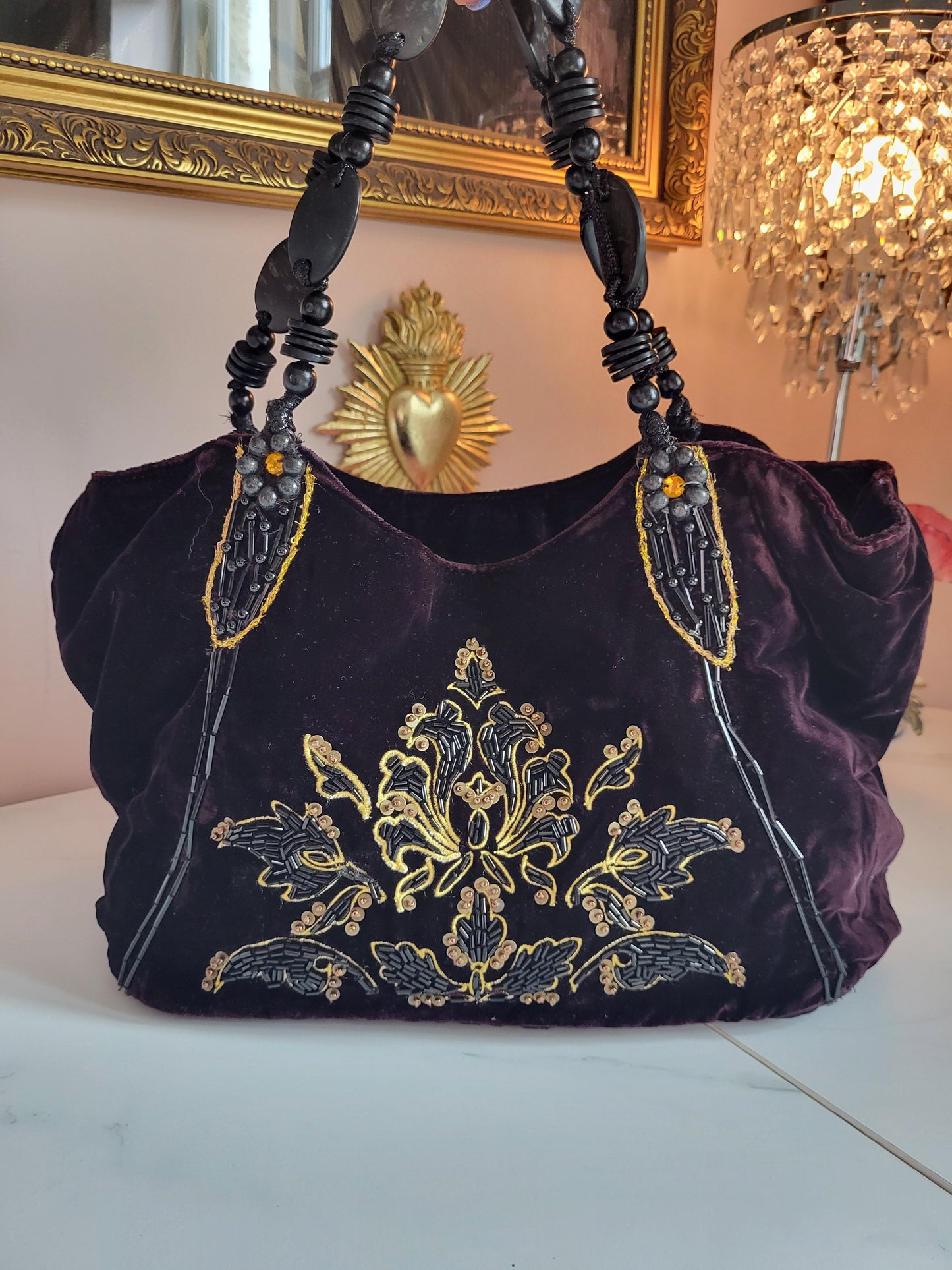 Baroque Beaded Deep Purple Handbag