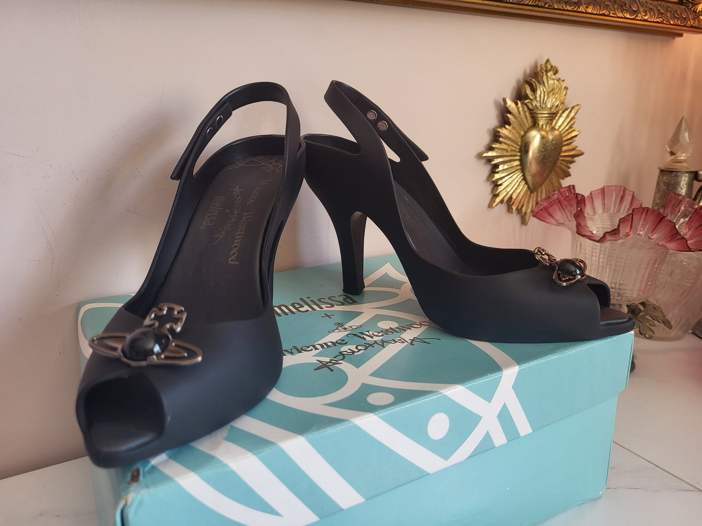 Vivienne Westwood x Melissa Matte Black Orb Heels