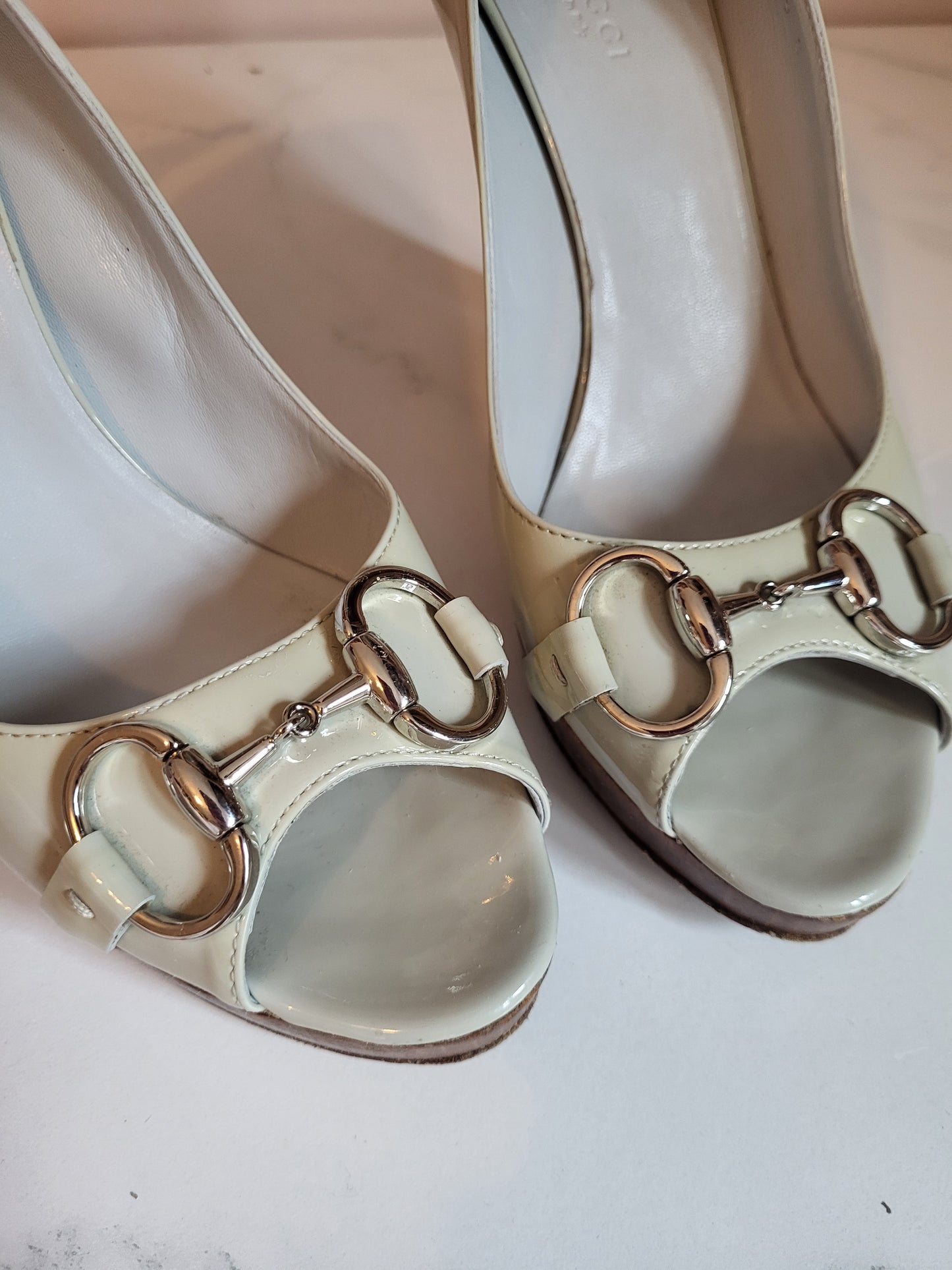 Vintage Gucci Duck Egg Blue Peep Toe Platform Heels