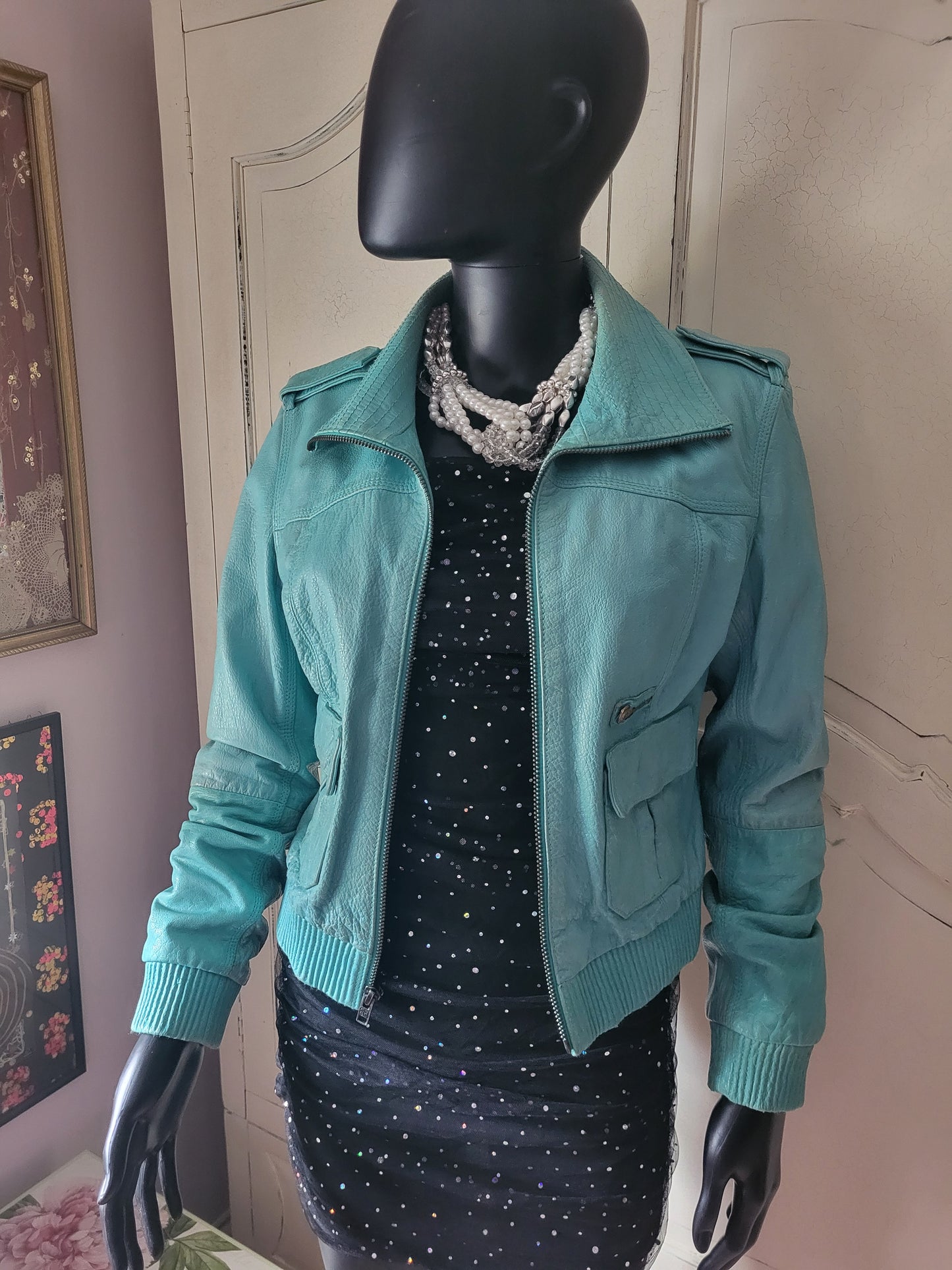 Vintage Superdry Aquamarine Leather Jacket