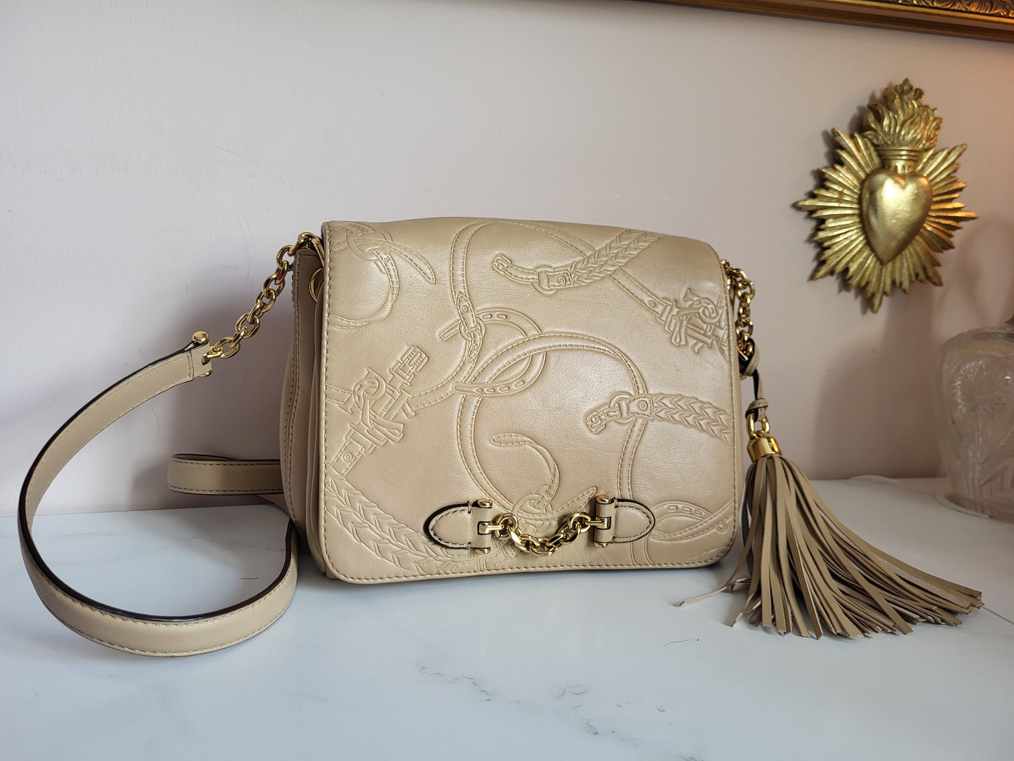 Ralph Lauren Equestrian Embossed Shoulder Bag