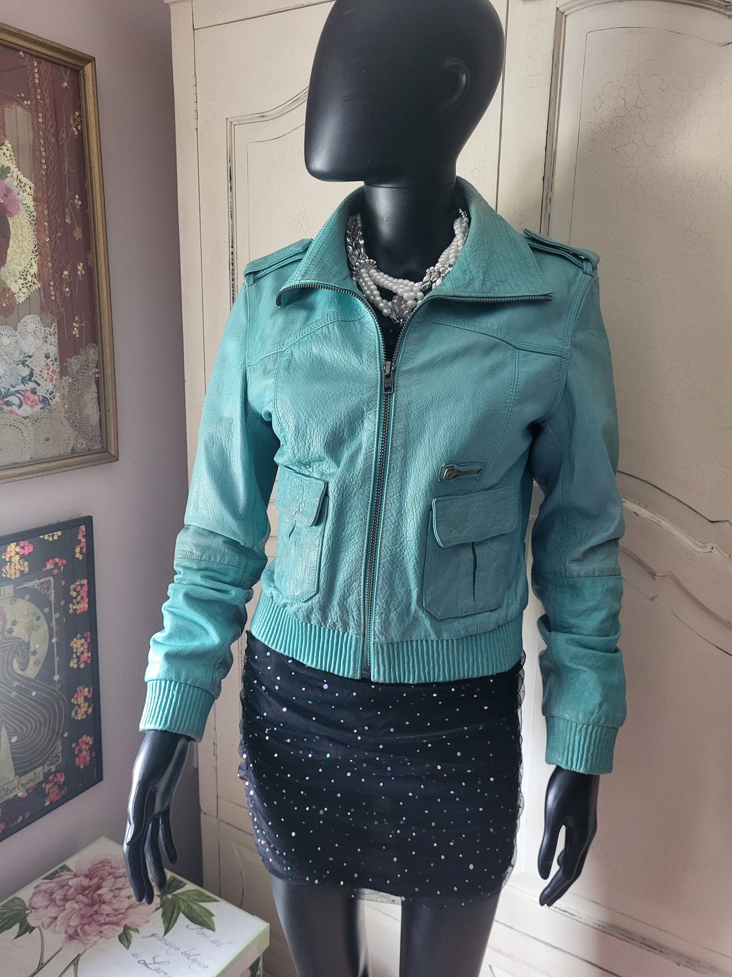 Vintage Superdry Aquamarine Leather Jacket