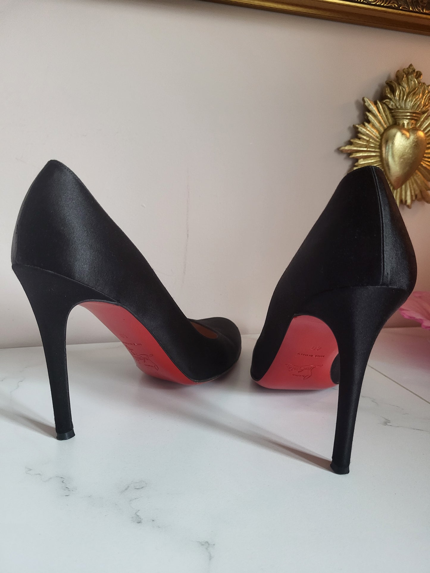 Christian Louboutin Black Satin Court Heels