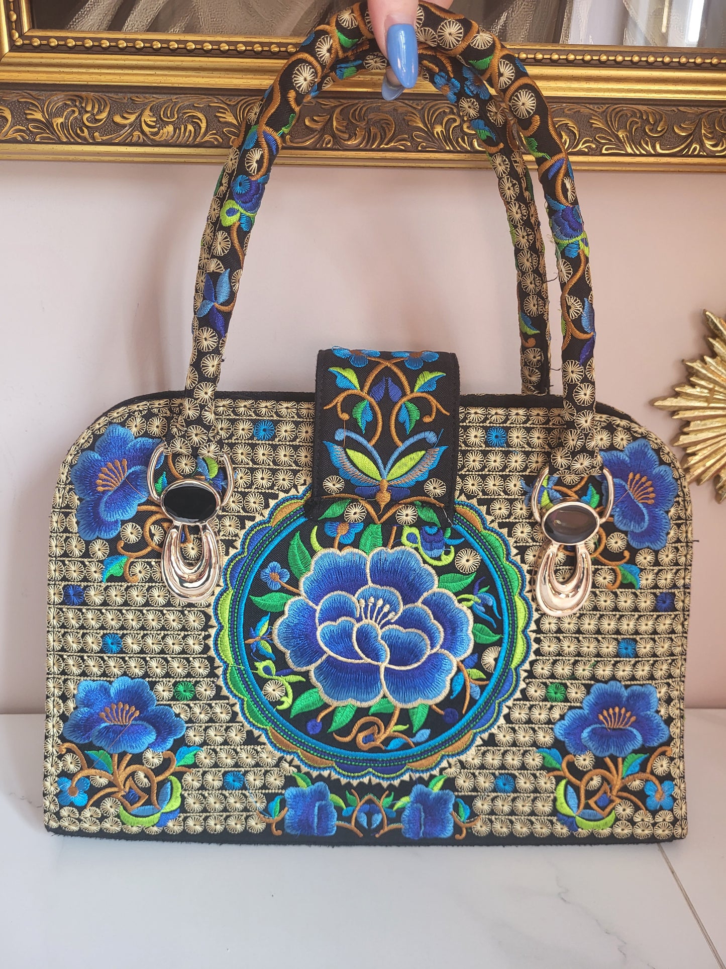 Vintage Hand Stiched Floral Tote Bag