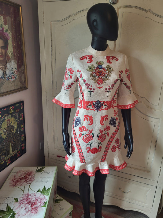 Comino Couture Cream and Red Embellished Dress