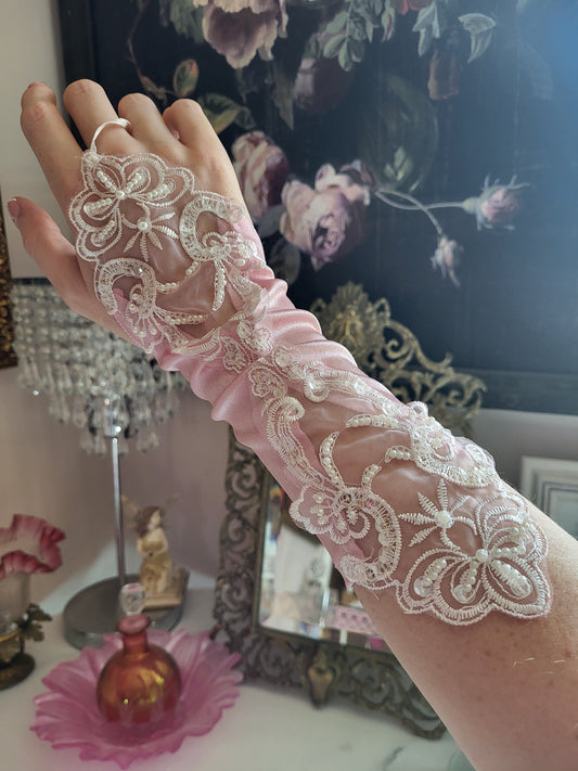Pair of Pale Pink Embroidered Gloves