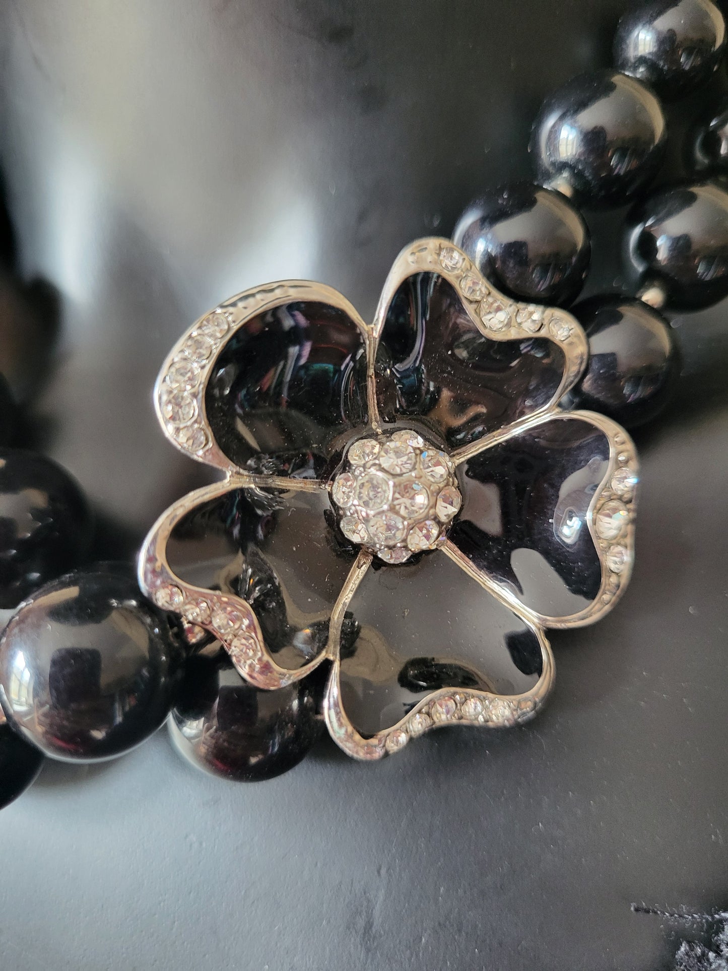 Statement Flower Beaded Necklace with Faux Diamante