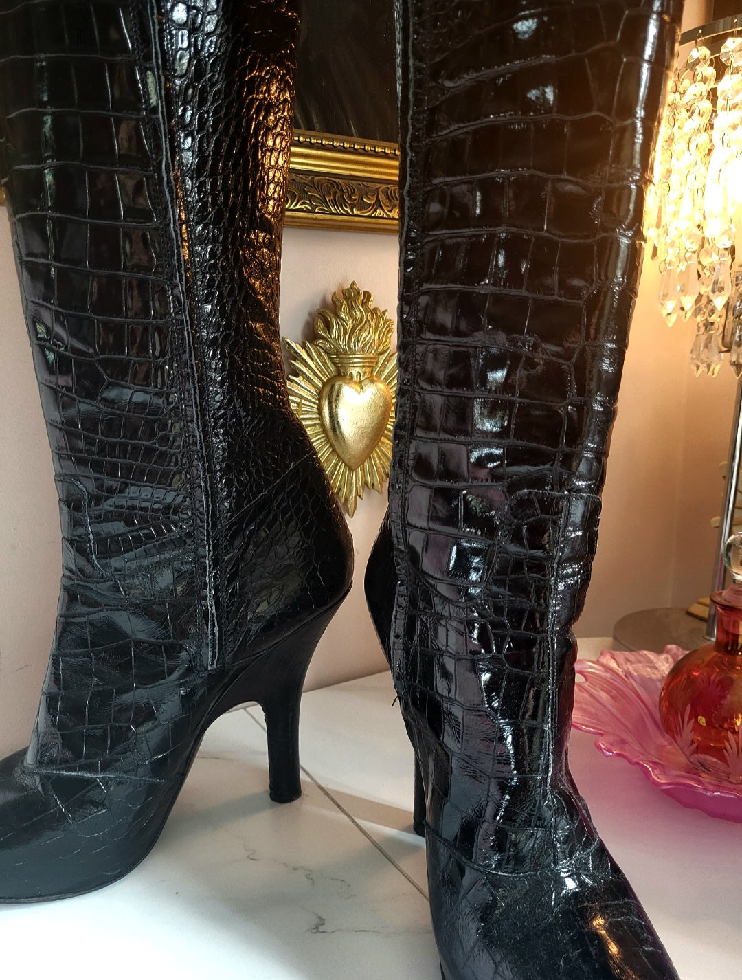 Vivienne Westwood Croc-Embossed Knee-High Boots