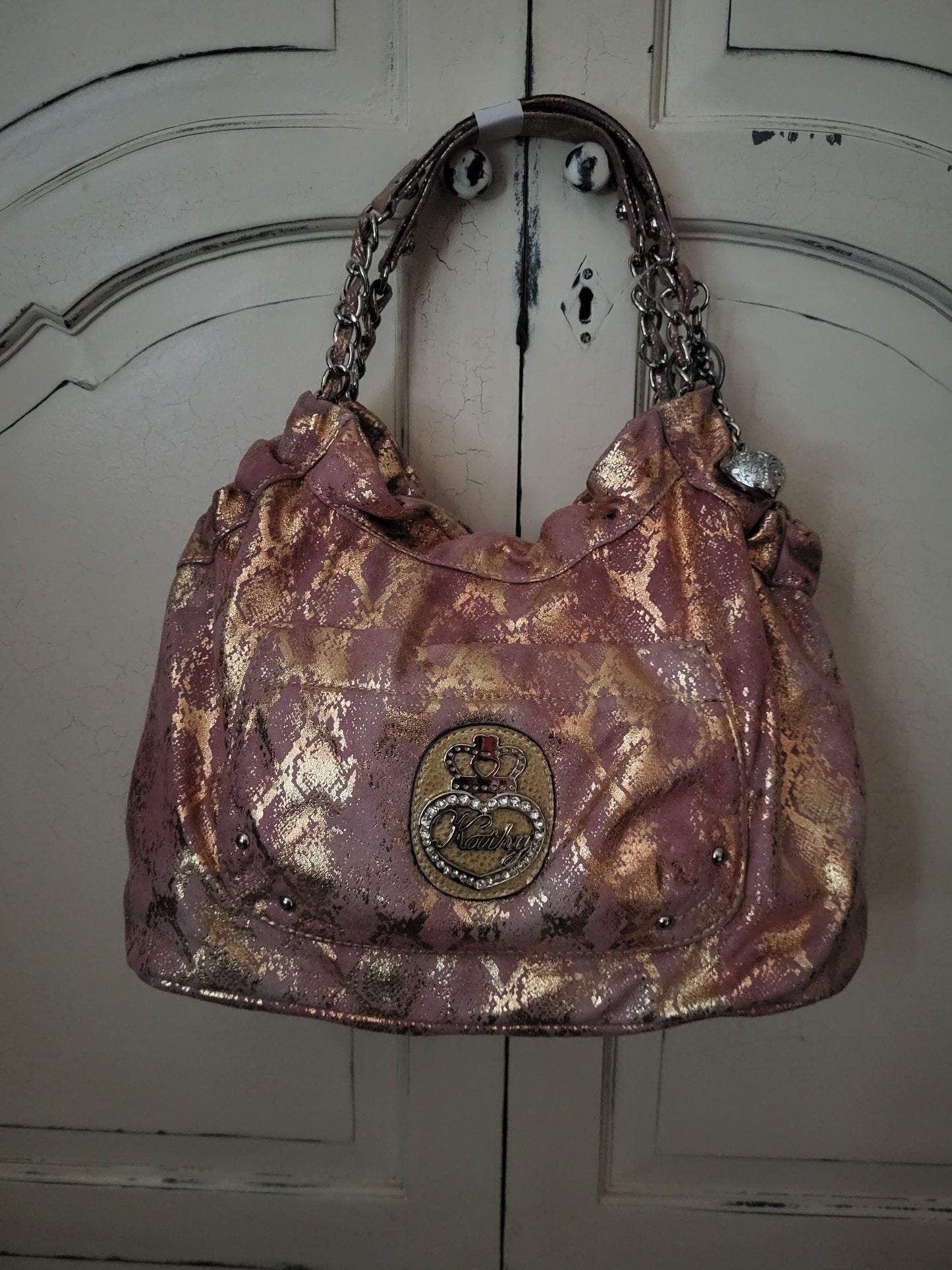 Kathy Van Zeeland Pink and Gold Hobo Slouch Bag