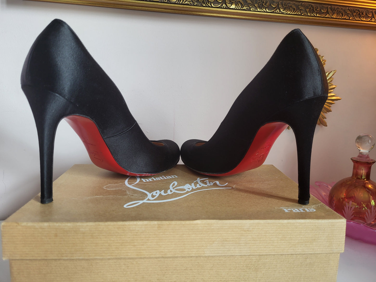 Christian Louboutin Black Satin Court Heels