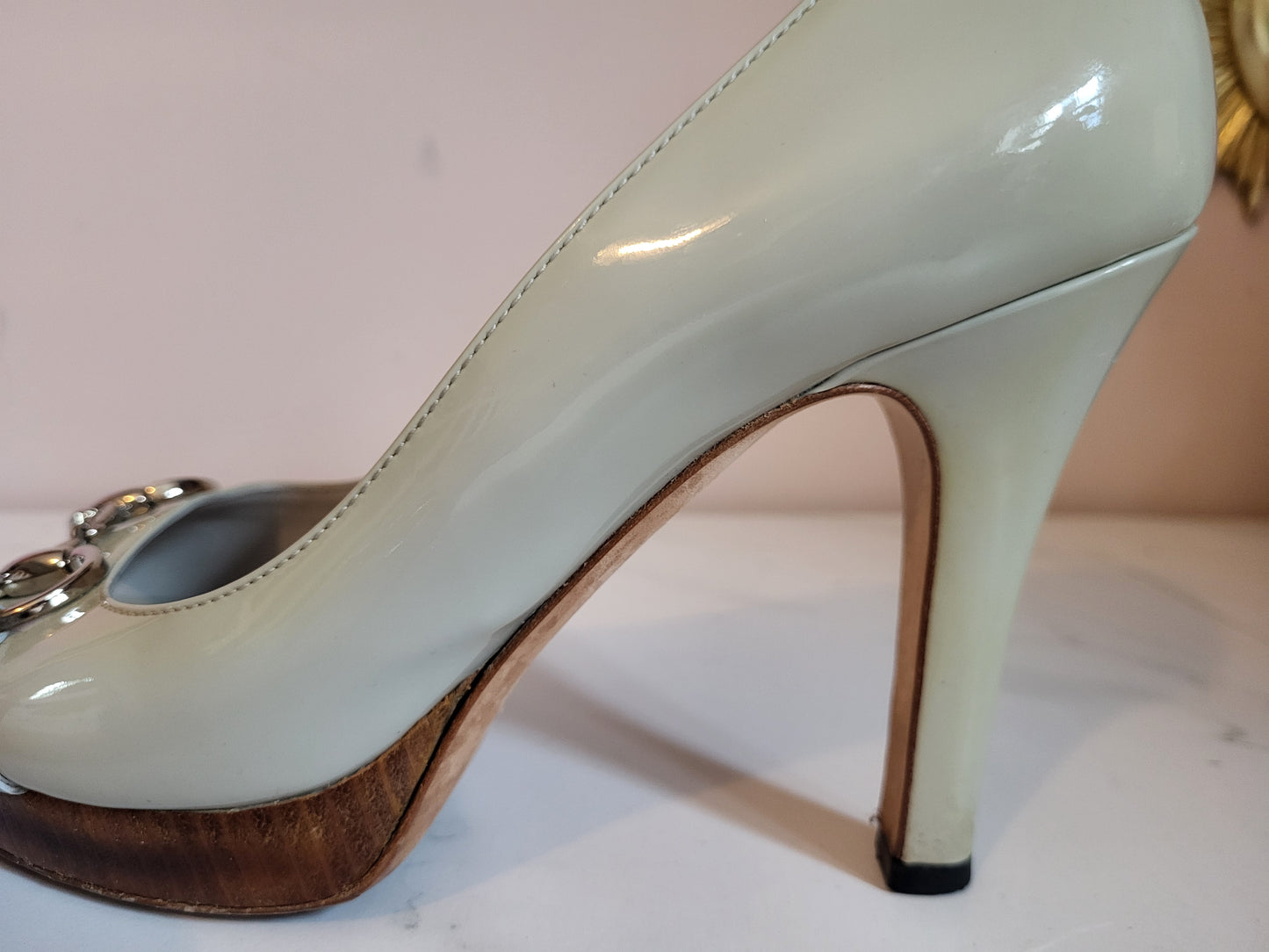 Vintage Gucci Duck Egg Blue Peep Toe Platform Heels